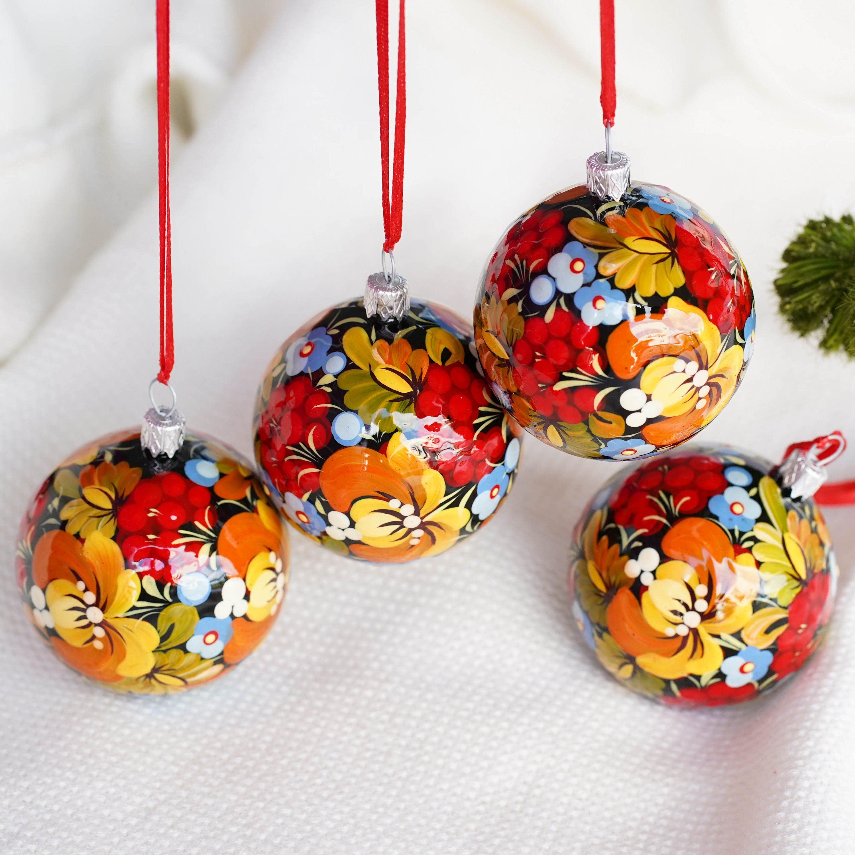 painted flower Christmas ornaments