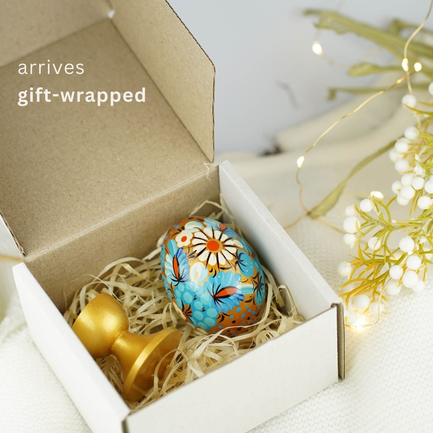 Hand-painted Wooden Easter Egg - Blue Flower Petrykivka Egg