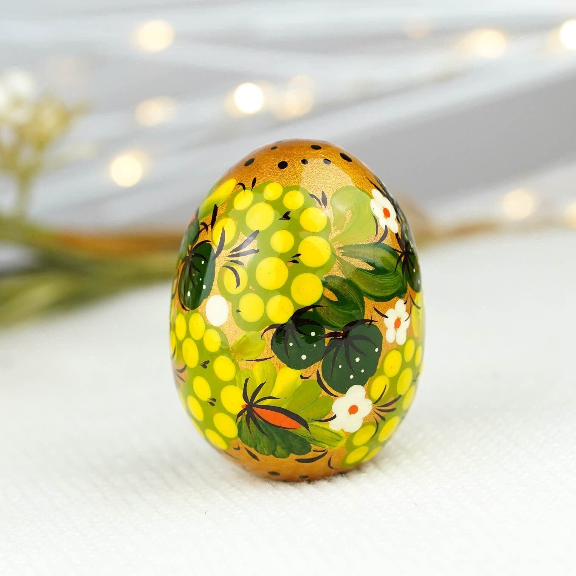 Hand-painted Green Wooden Easter Egg - Ukrainian Pysanky Egg