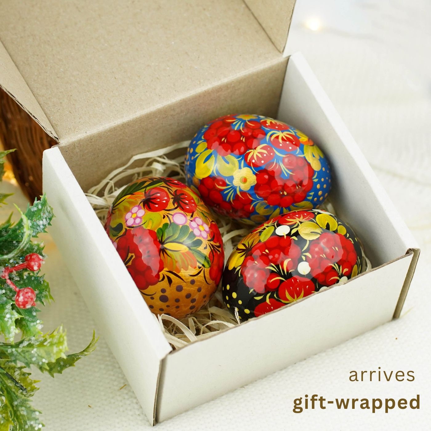 Hand-painted Wooden Strawberry Easter Egg