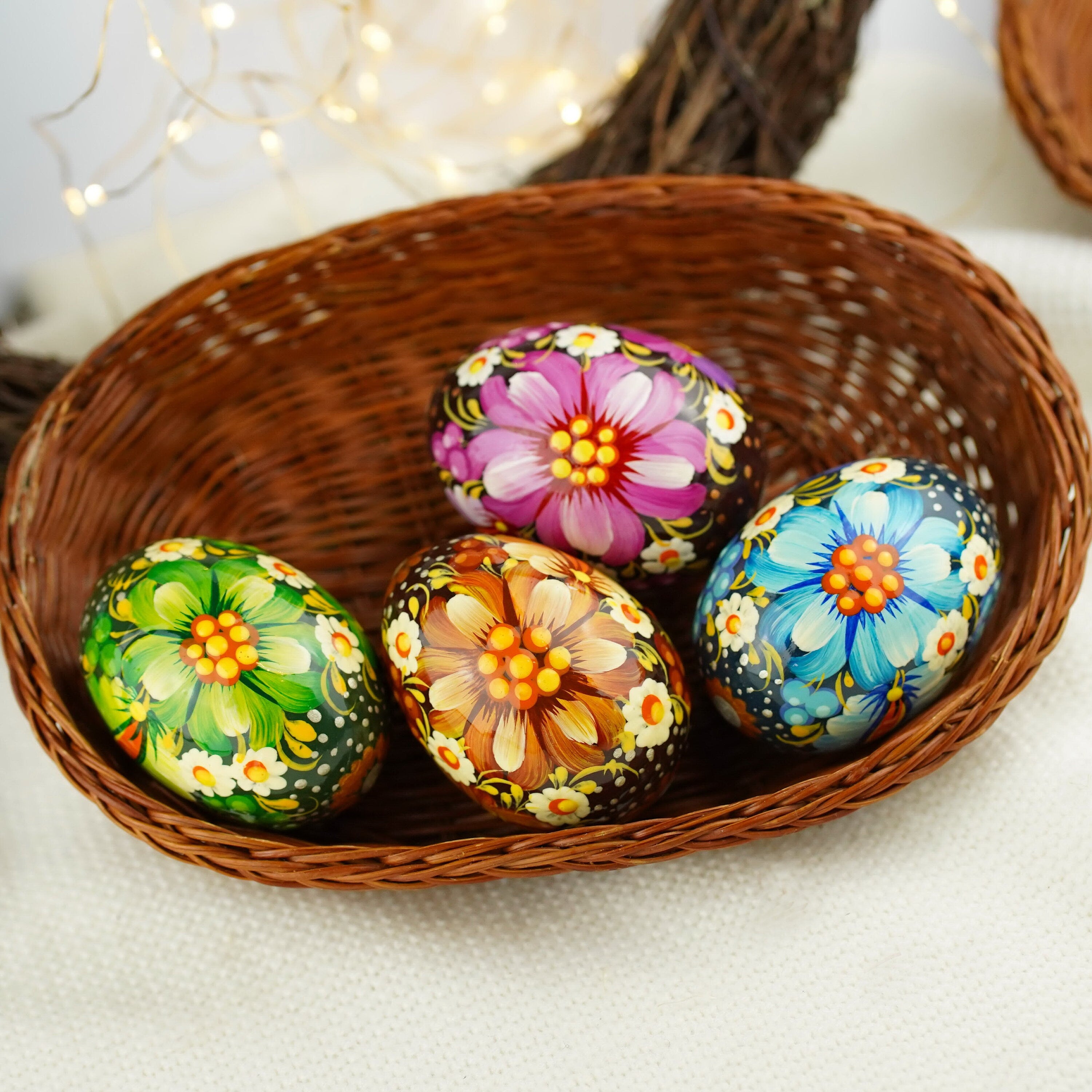 Painted Wooden Easter Egg - Handmade Petrykivka Folk Art Ukrainian Pysanky Egg