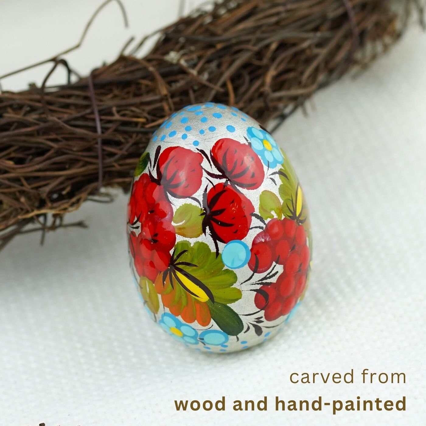 Painted Strawberry Easter Egg - Handmade Ukrainian Pysanky Egg