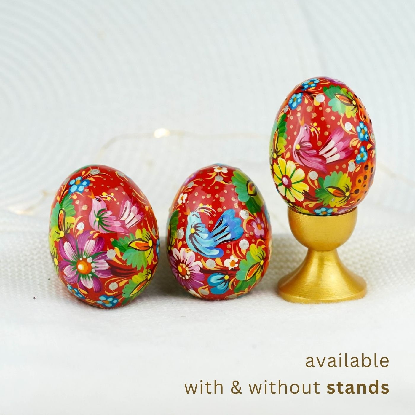 Set of 3 Hand-painted Wooden Bird Easter Eggs
