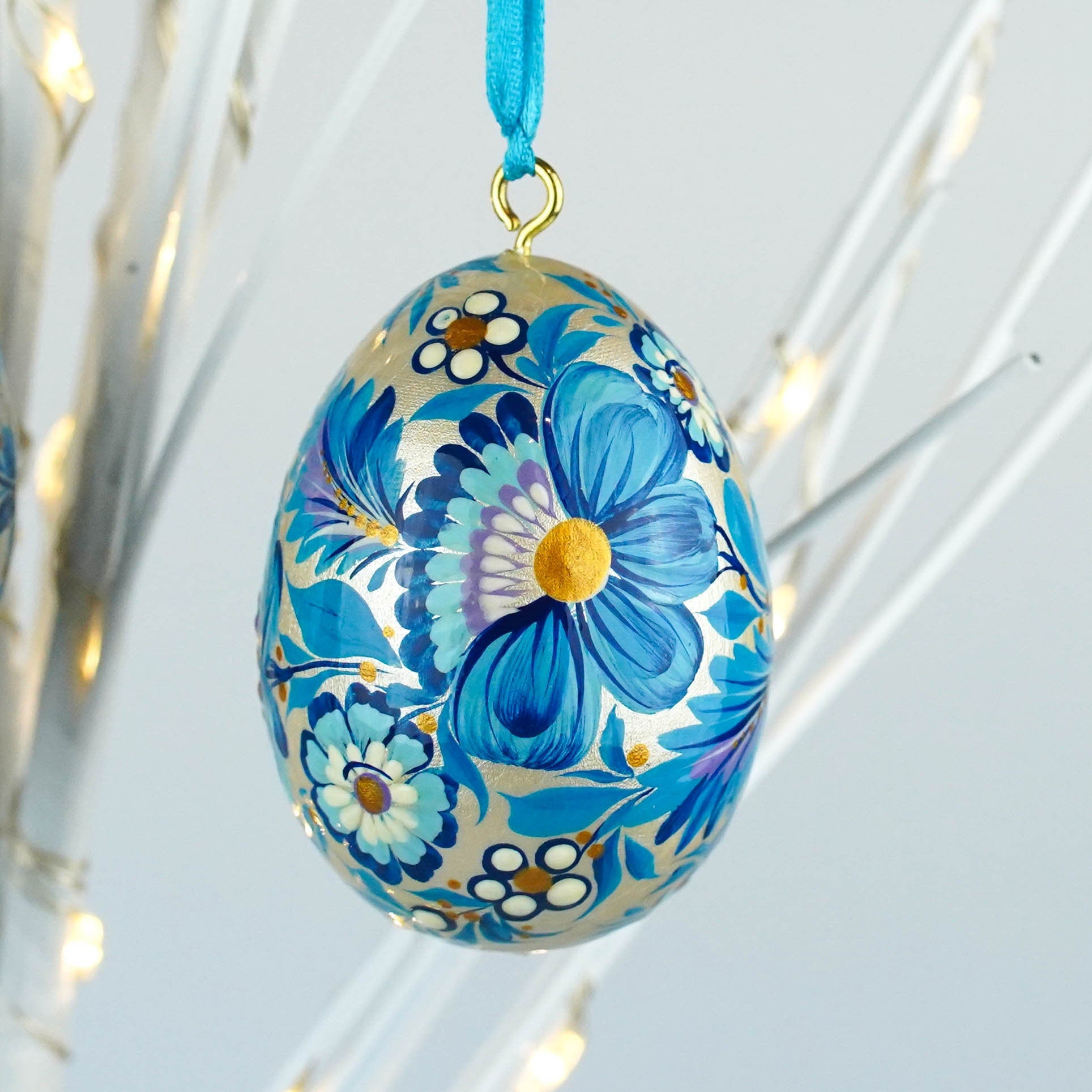 Set of 3 Painted Hanging Wooden Easter Egg Ornaments