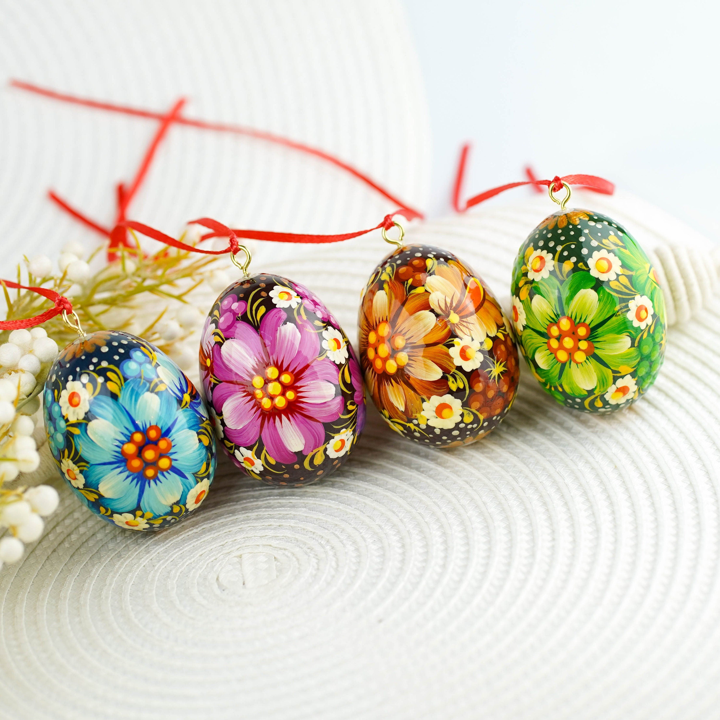 Painted Purple Easter Egg Ornament - Hanging Ukrainian Pysanky Eggs