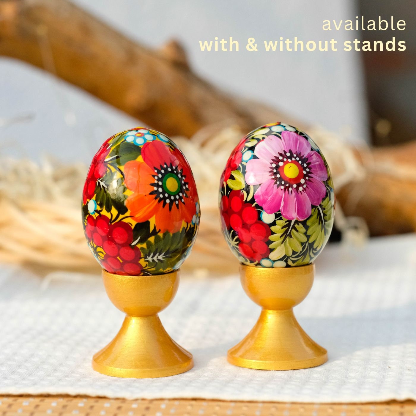 Hand-painted wooden Easter egg, Ukranian pysanky Easter egg ornament, Handmade Petrykivka Easter egg, Orange & pink flower eggs