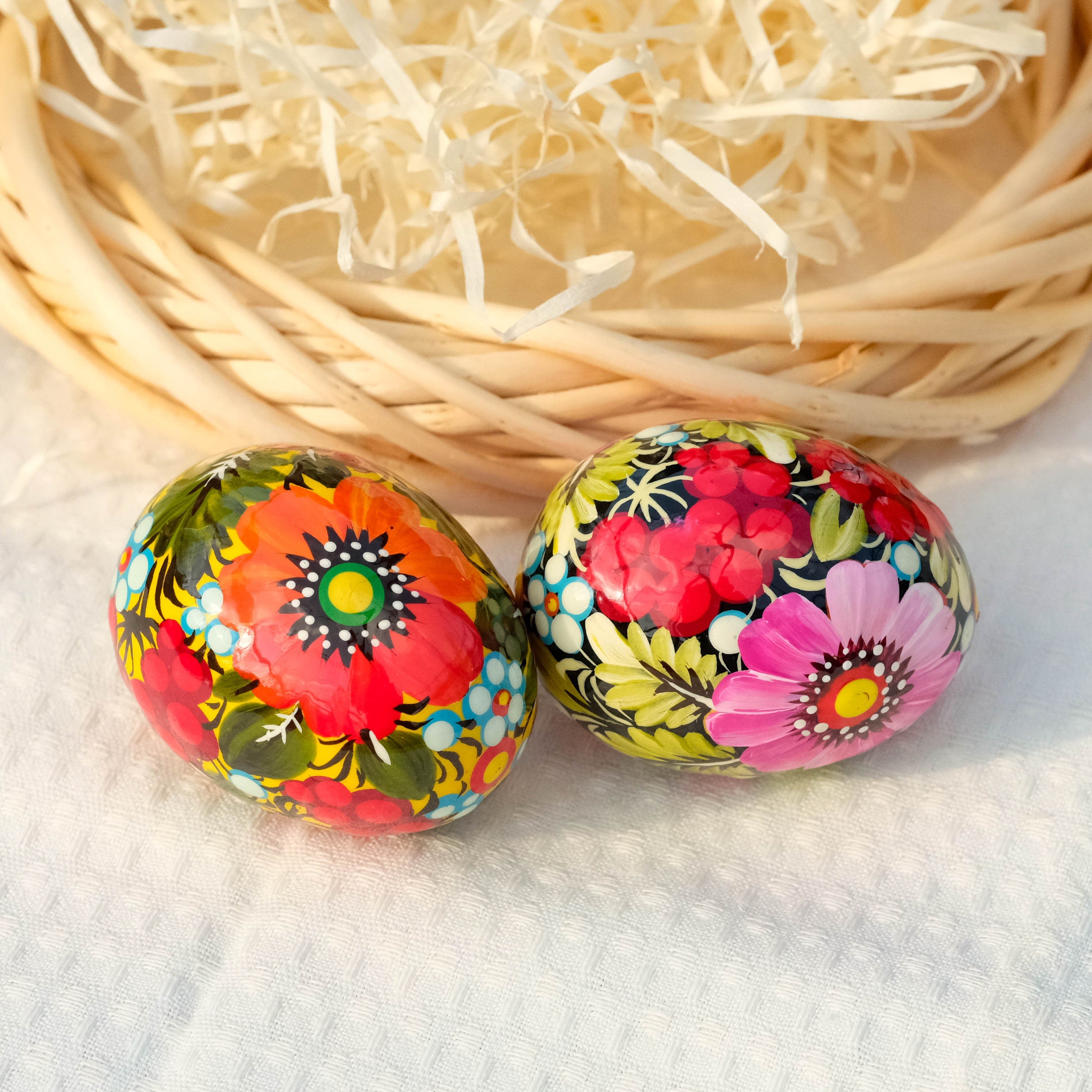 Hand-painted wooden Easter egg, Ukranian pysanky Easter egg ornament, Handmade Petrykivka Easter egg, Orange & pink flower eggs