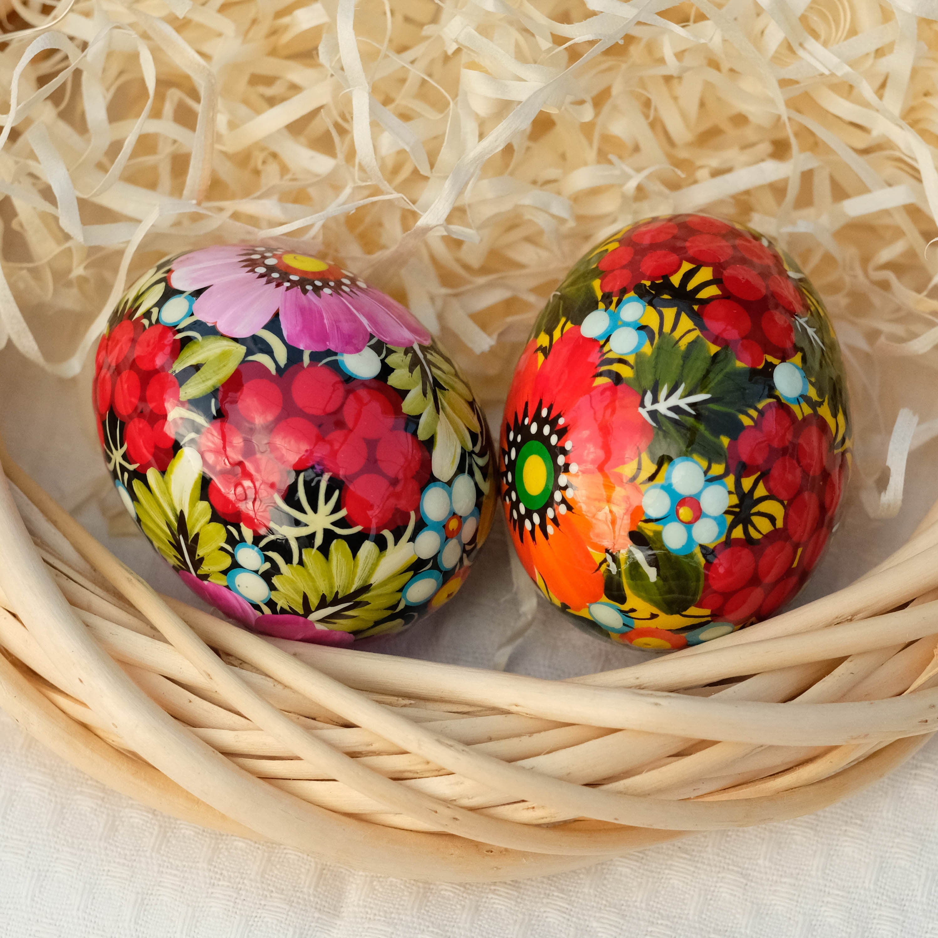 Hand-painted wooden Easter egg, Ukranian pysanky Easter egg ornament, Handmade Petrykivka Easter egg, Orange & pink flower eggs