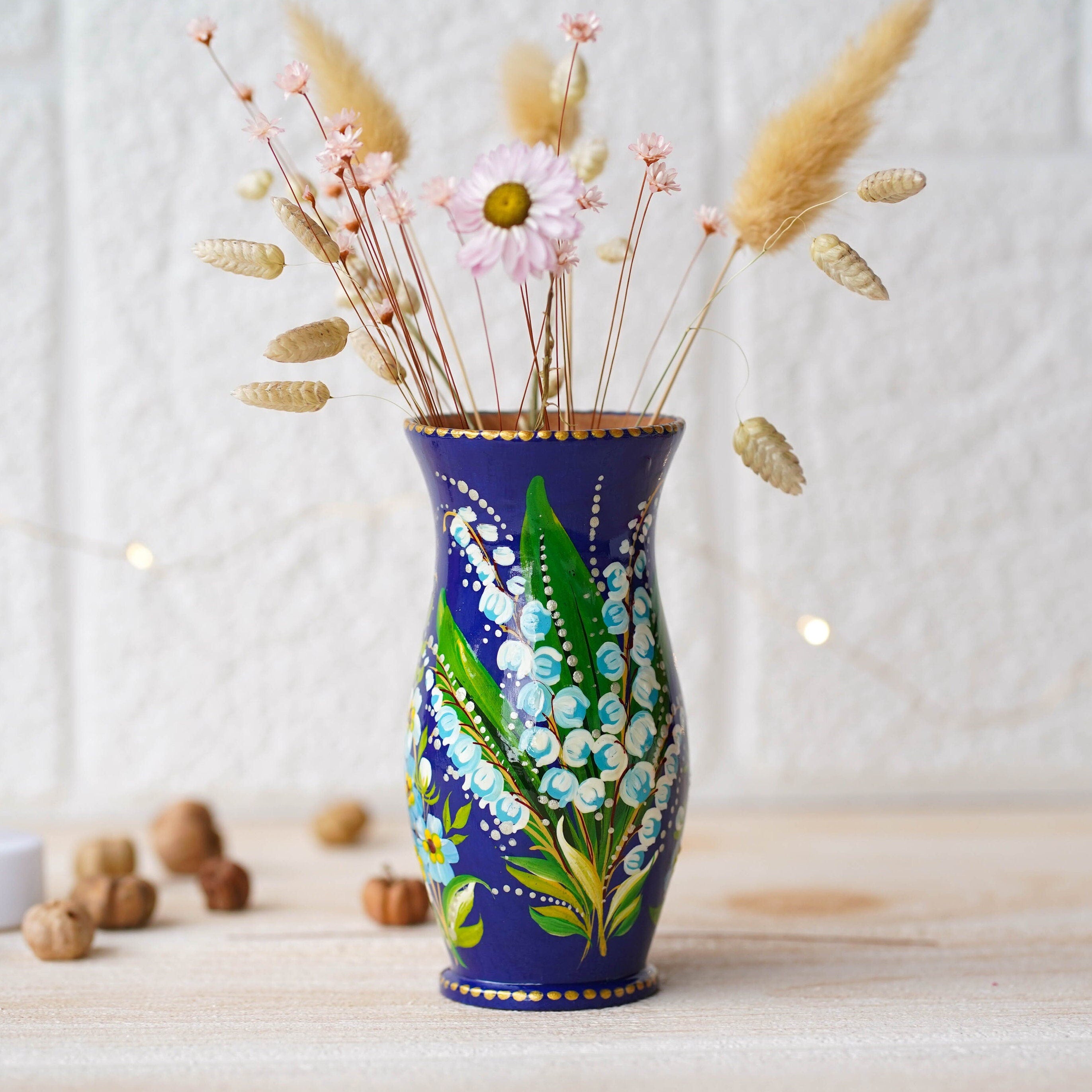 lily of the valley wooden vase