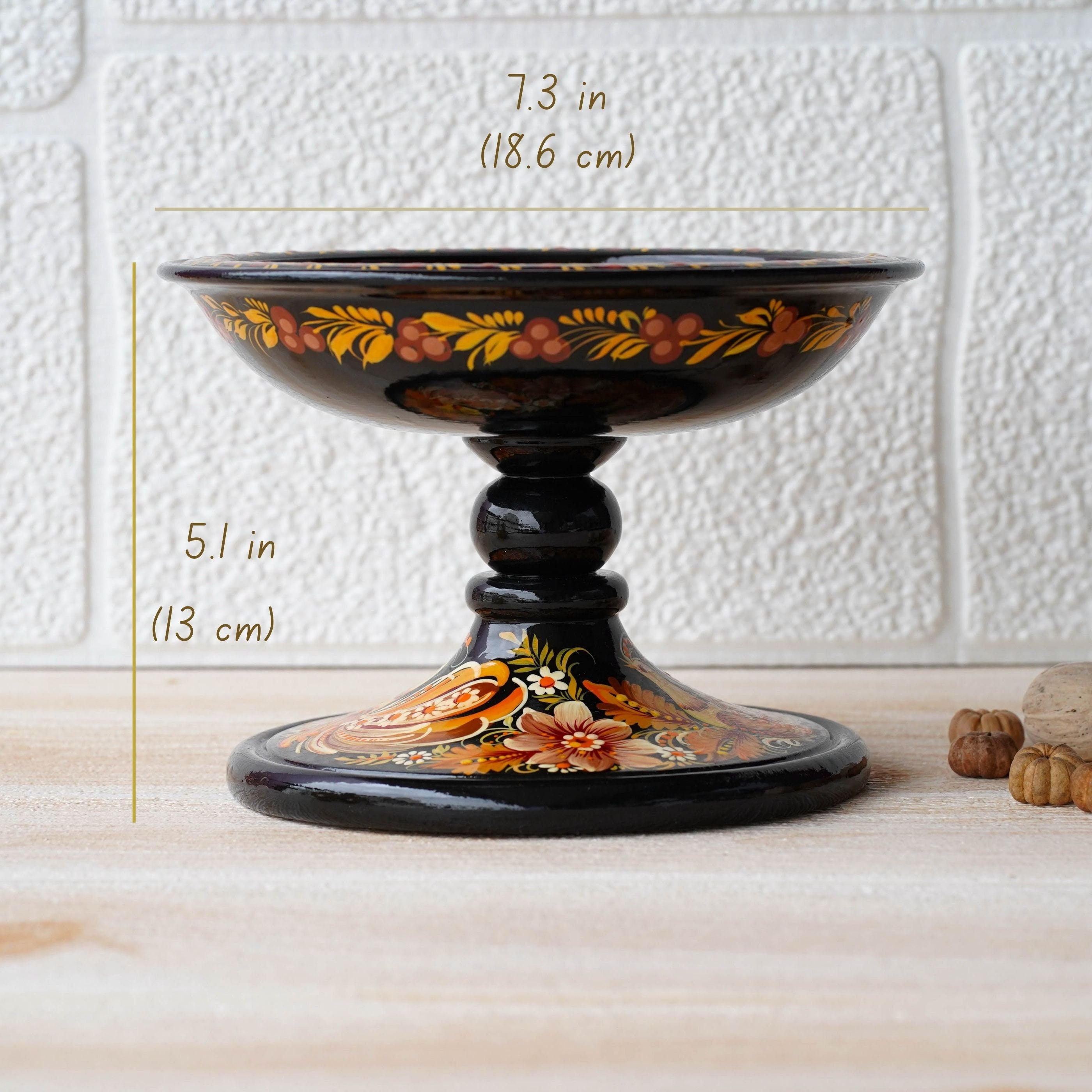 Hand-Painted Wooden Pedestal Bowl, Fairy Bird Petrykivka Bowl, Multifunctional Ukrainian Decorative Bowl for Candies, Keys, Jewelry, Décor