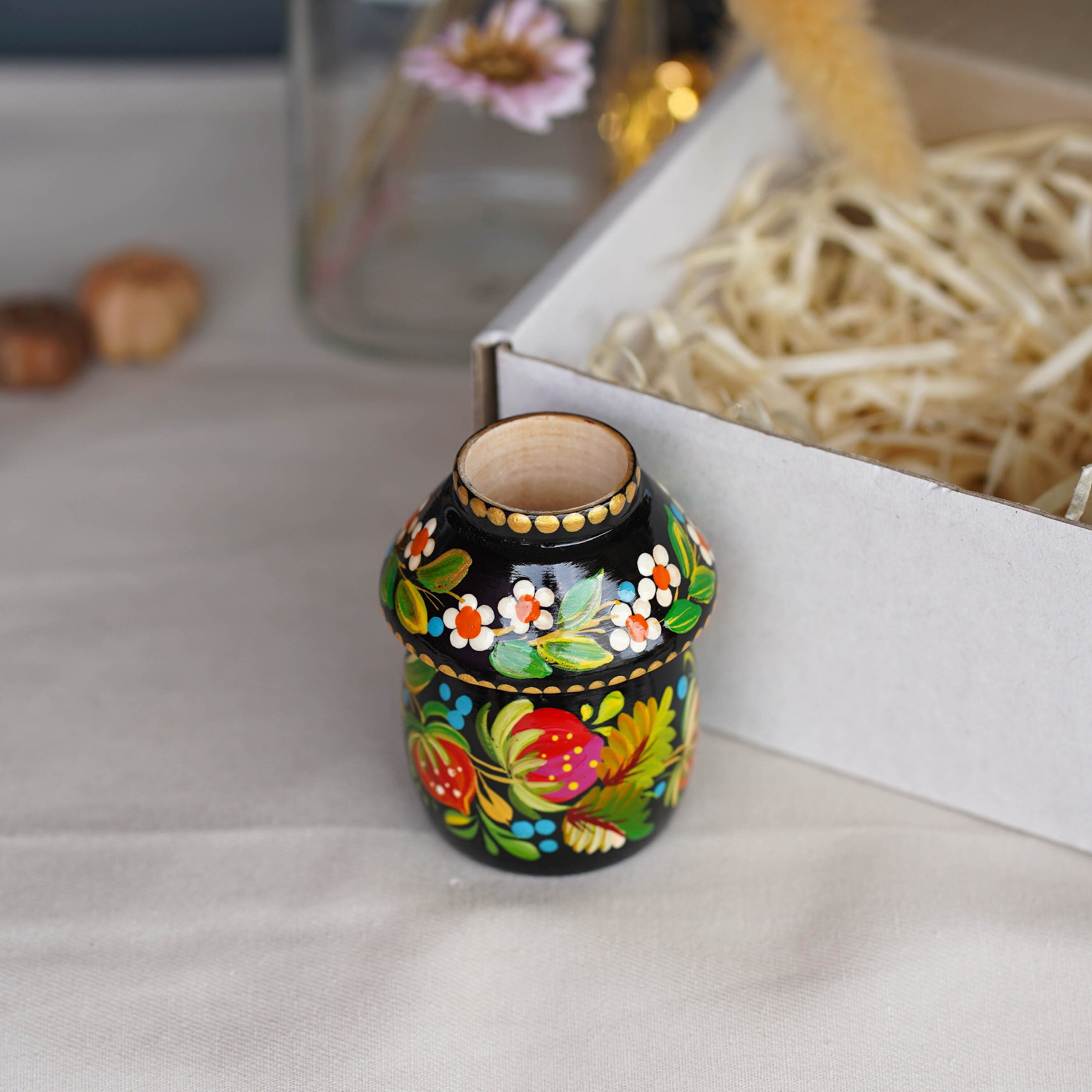 Toothpick Holder - Hand-painted Wooden Strawberry Toothpick Holder, Ukrainian Petrykivka Housewarming Gift, Handmade Table Decor