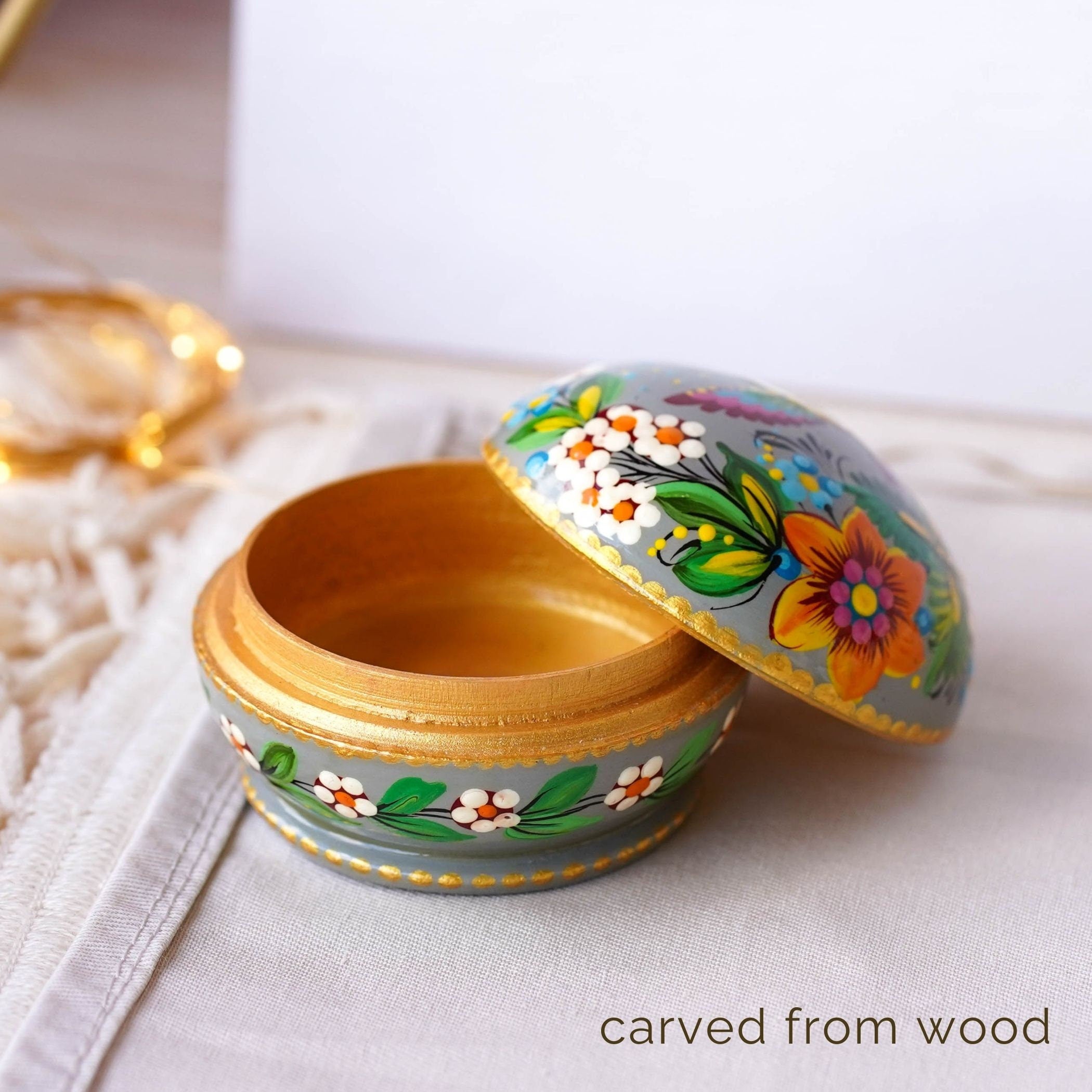 Painted Wooden Hummingbird Jewelry Box, Handmade Small Ring Box, Ukrainian Folk Art Petrykivka Sunflower Decorative Box, Cute Keepsake Box