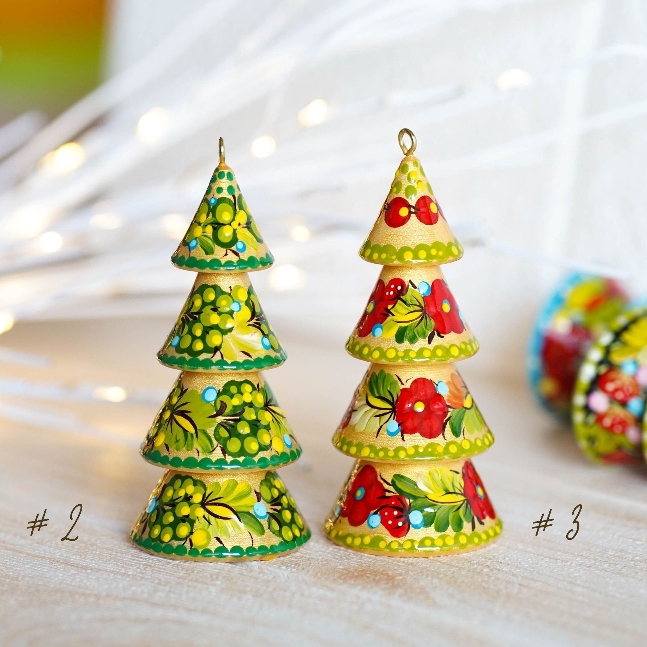 Painted Wooden Christmas Tree Ornament, Handmade Ukrainian Petrykivka Art Christmas Decoration Tree-shaped, Mini Christmas Tree