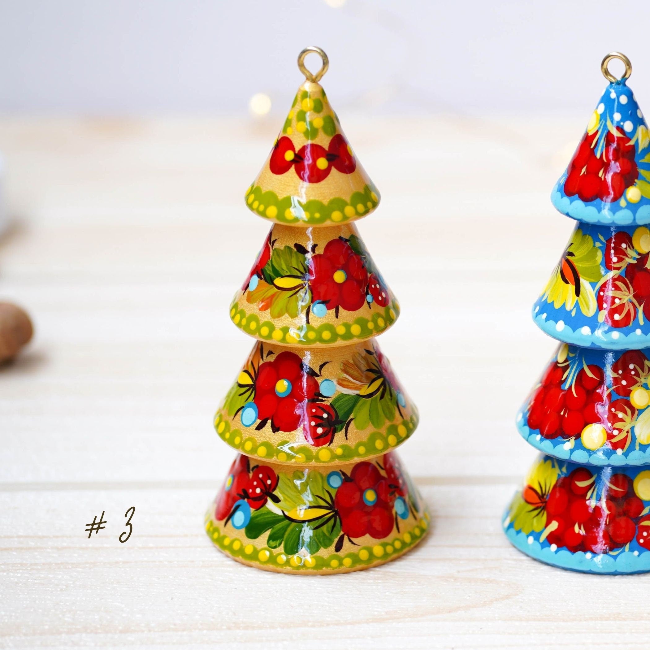 Painted Wooden Christmas Tree Ornament, Handmade Ukrainian Petrykivka Art Christmas Decoration Tree-shaped, Mini Christmas Tree