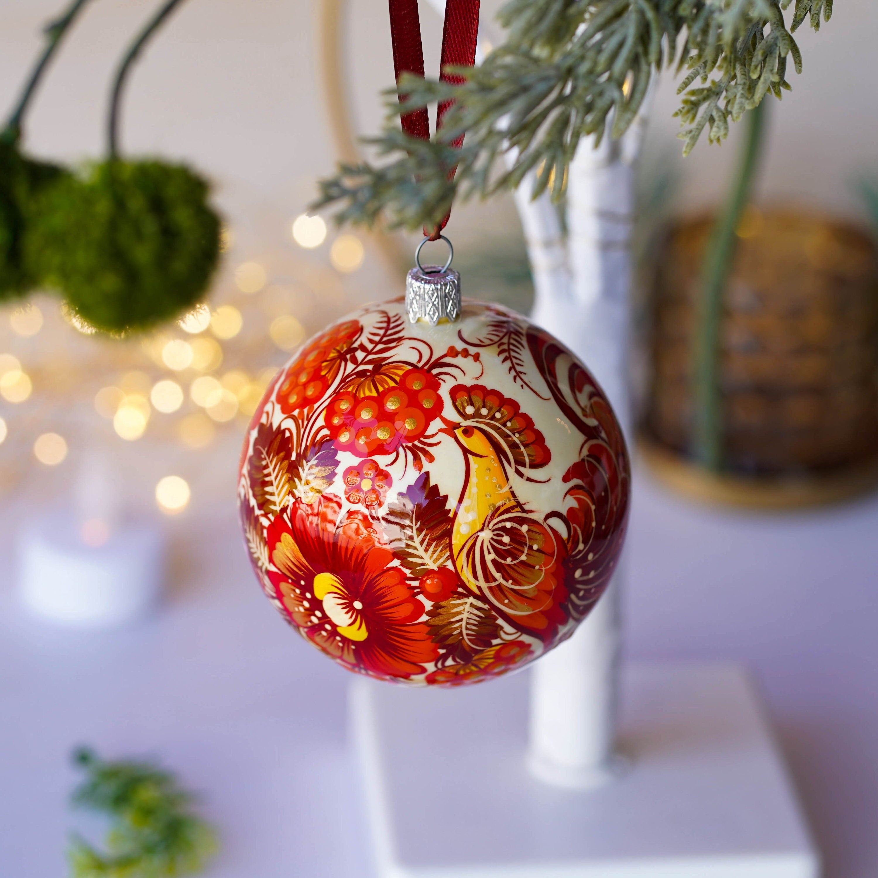 red bird christmas ornament painted