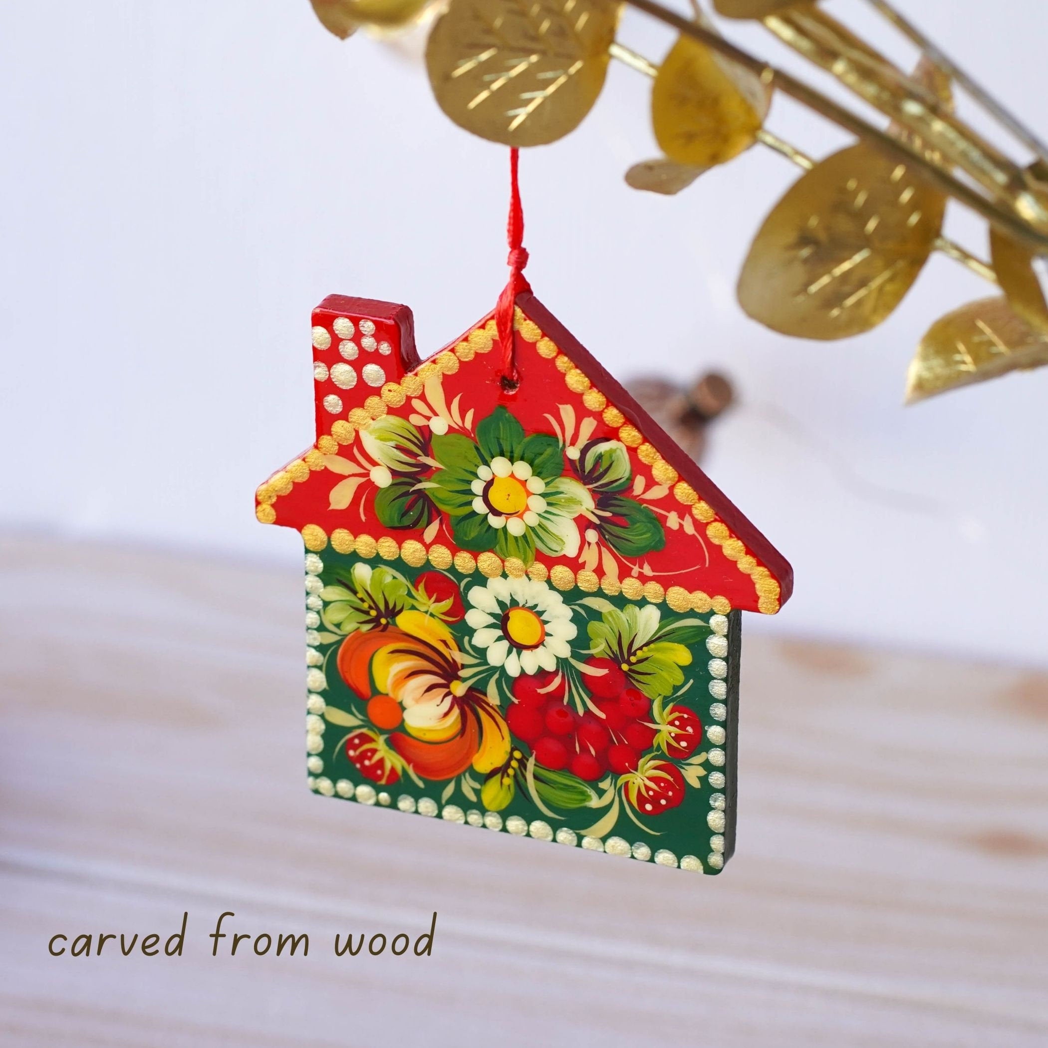 Painted Gingerbread House Ornament Personalized, Handmade Wooden First Home Christmas Ornament, Unique Ukrainian Christmas Tree Decoration