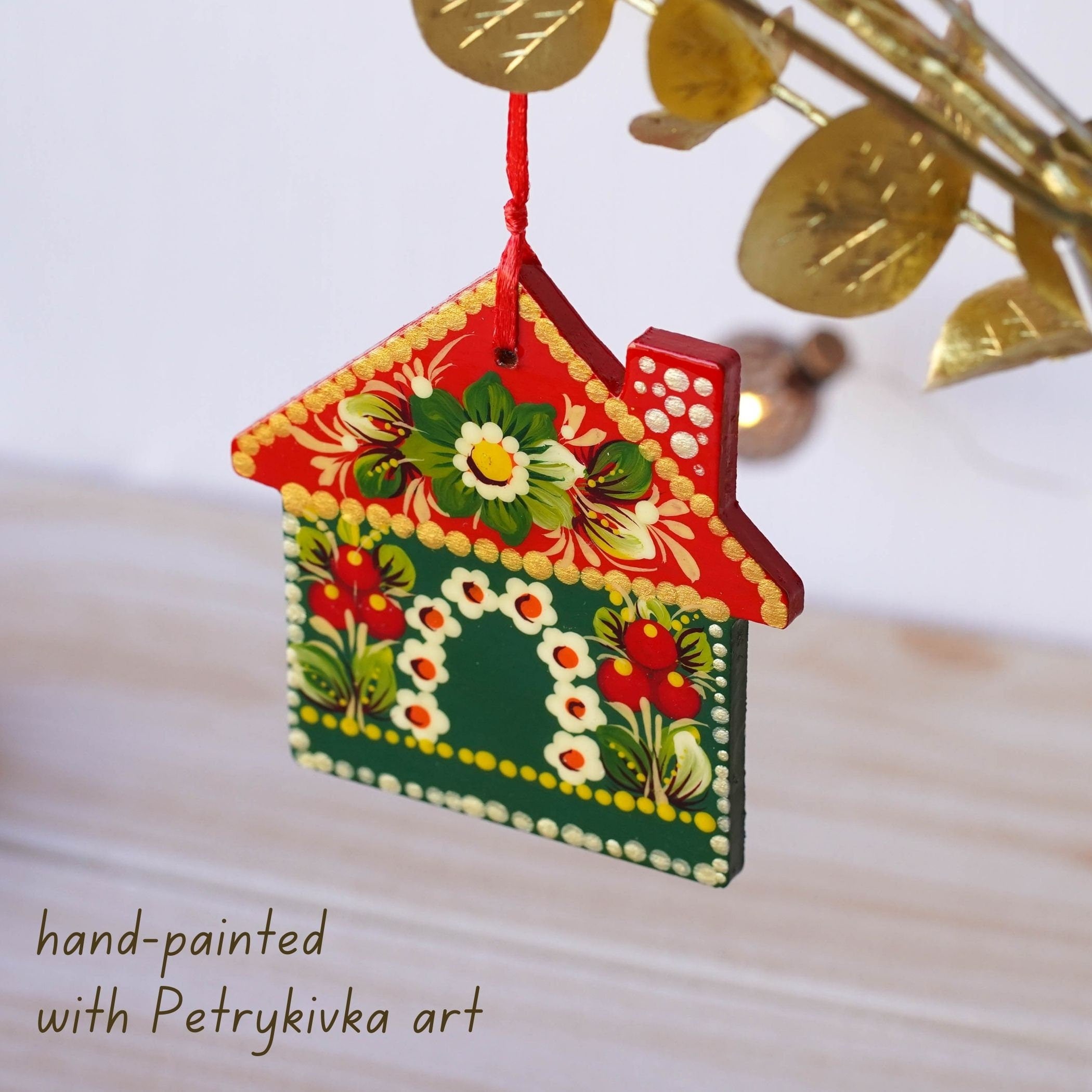 Painted Gingerbread House Ornament Personalized, Handmade Wooden First Home Christmas Ornament, Unique Ukrainian Christmas Tree Decoration