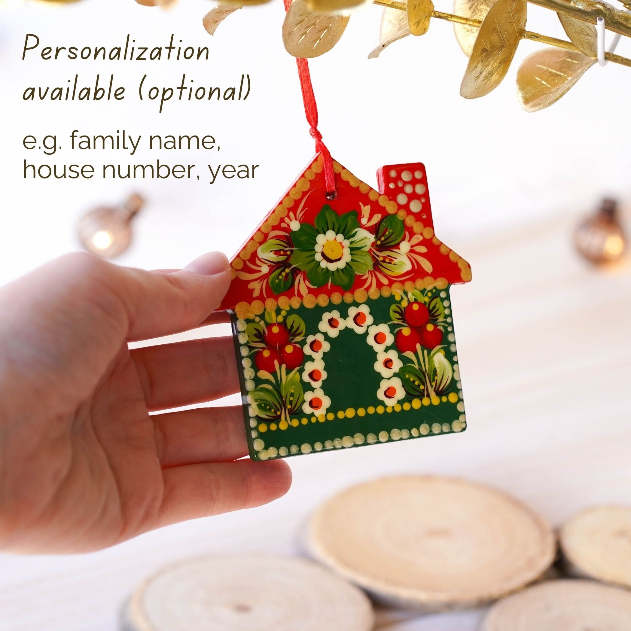 Painted Gingerbread House Ornament Personalized, Handmade Wooden First Home Christmas Ornament, Unique Ukrainian Christmas Tree Decoration