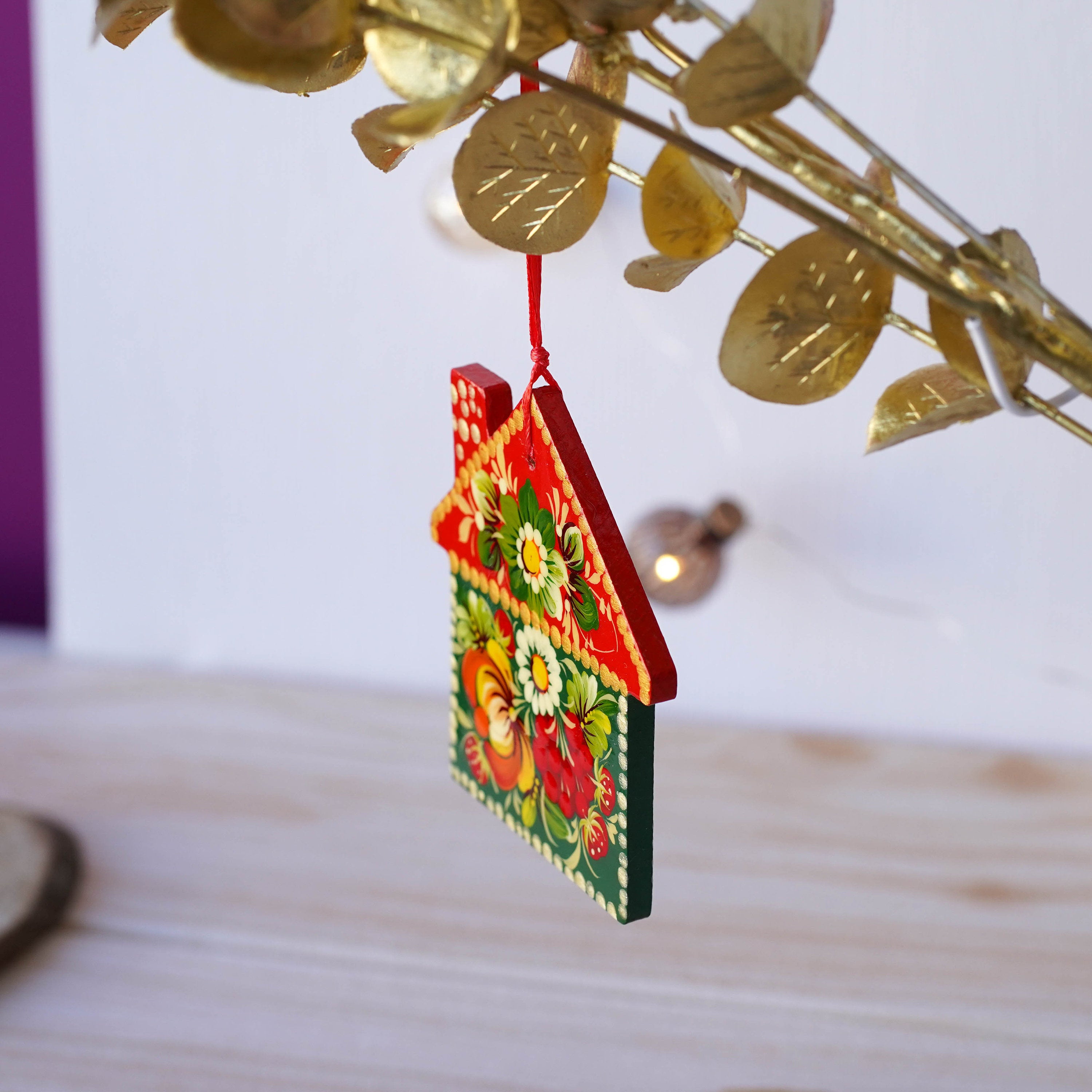 Painted Gingerbread House Ornament Personalized, Handmade Wooden First Home Christmas Ornament, Unique Ukrainian Christmas Tree Decoration