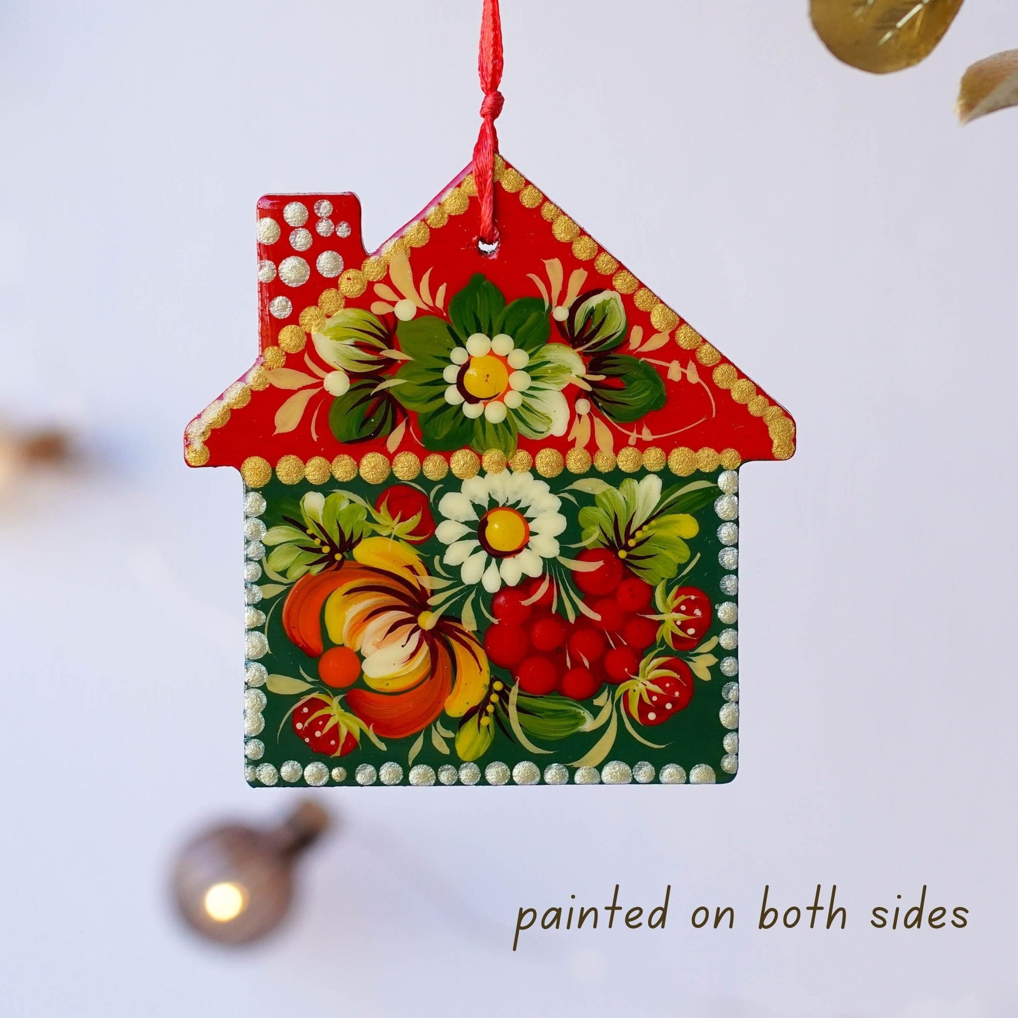 Painted Gingerbread House Ornament Personalized, Handmade Wooden First Home Christmas Ornament, Unique Ukrainian Christmas Tree Decoration