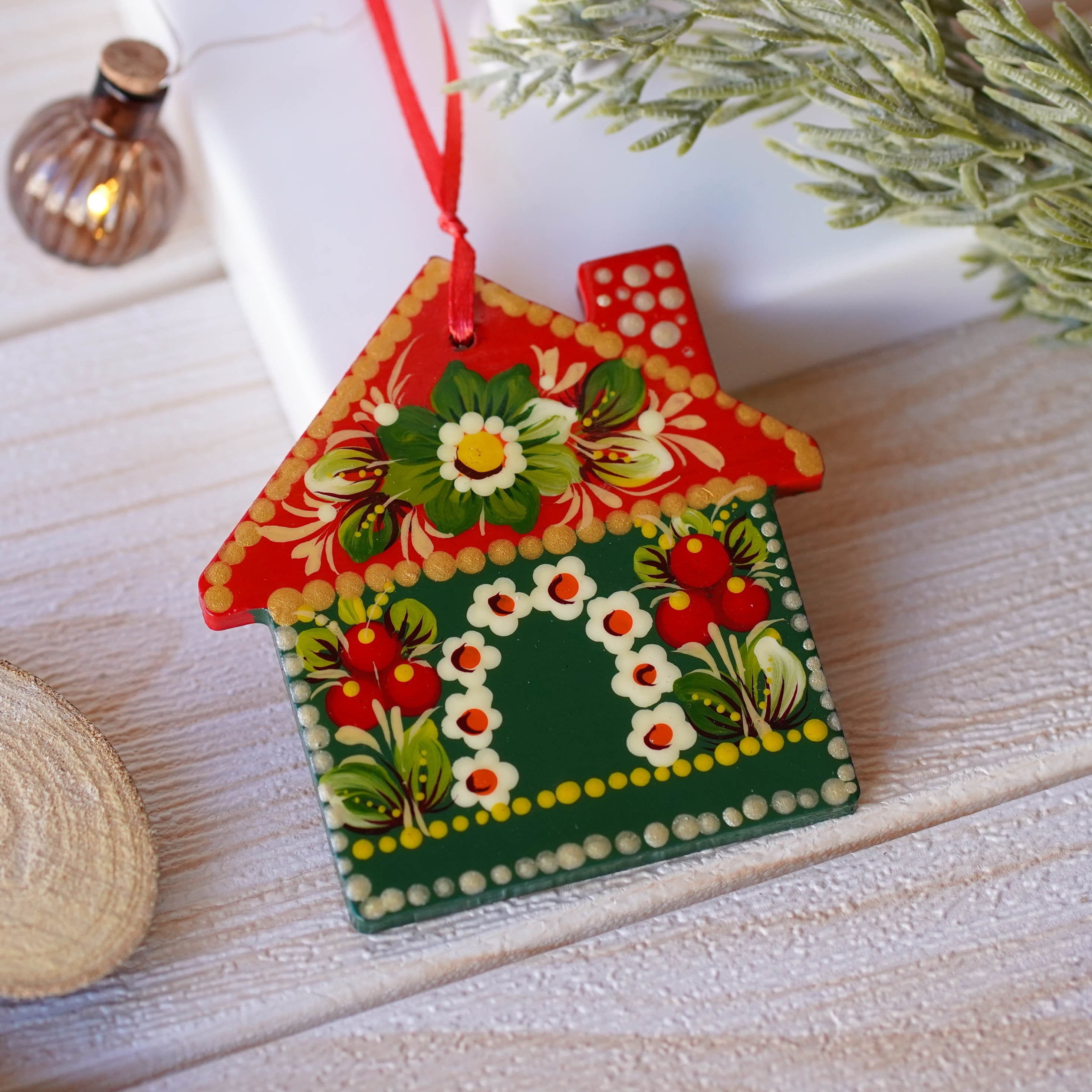 Painted Gingerbread House Ornament Personalized, Handmade Wooden First Home Christmas Ornament, Unique Ukrainian Christmas Tree Decoration