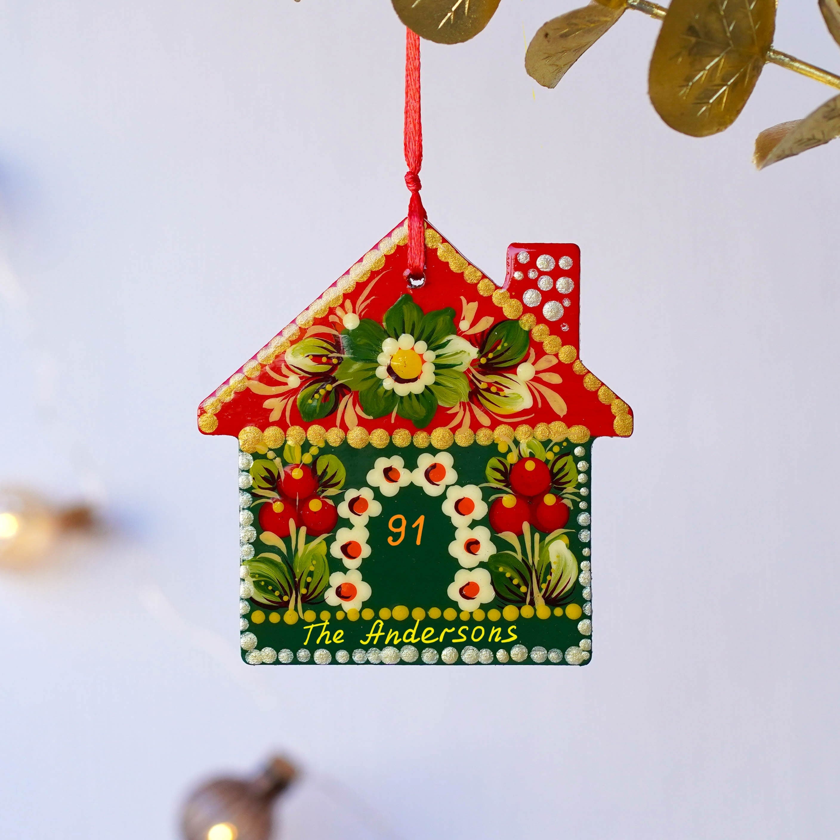 Painted Gingerbread House Ornament Personalized, Handmade Wooden First Home Christmas Ornament, Unique Ukrainian Christmas Tree Decoration