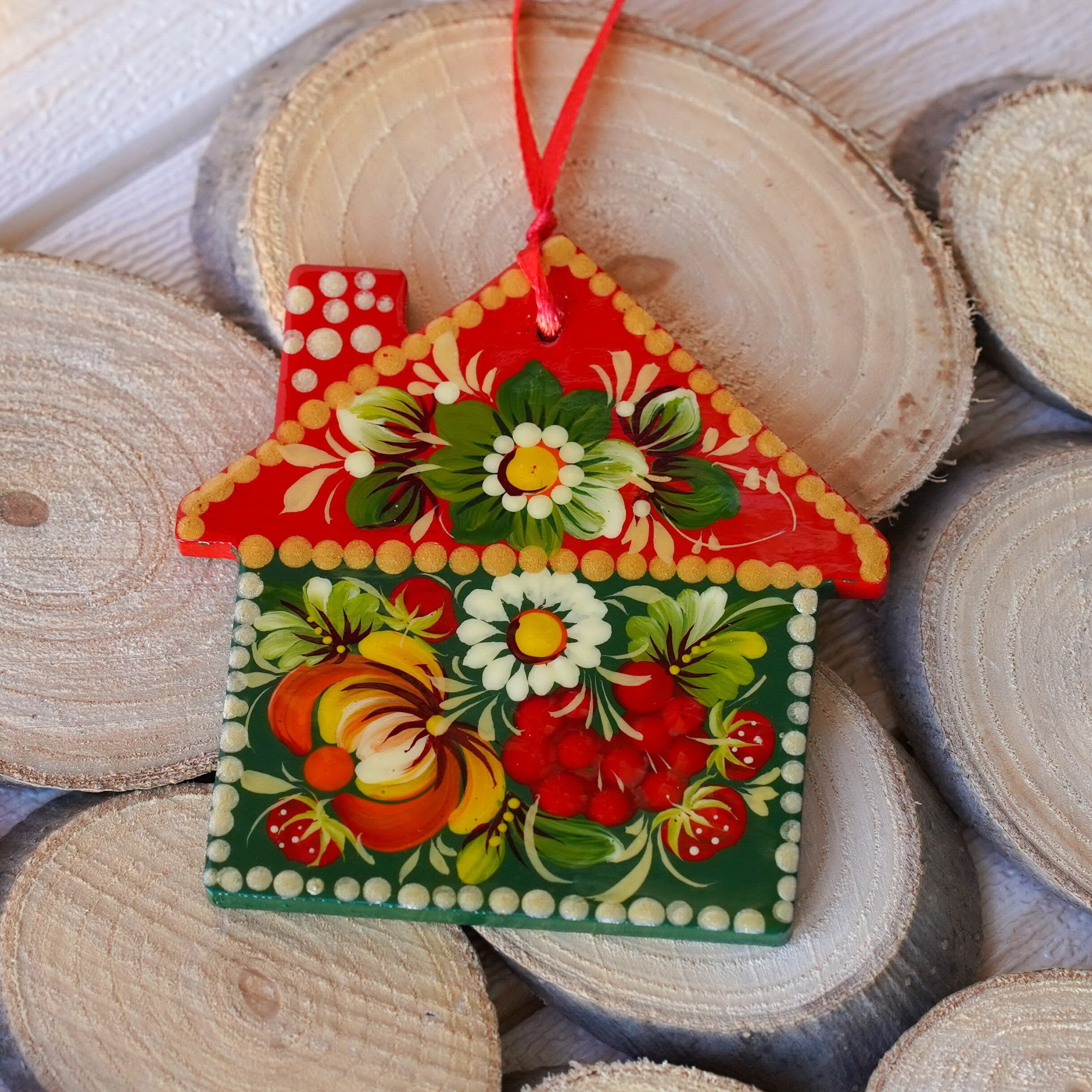 Painted Gingerbread House Ornament Personalized, Handmade Wooden First Home Christmas Ornament, Unique Ukrainian Christmas Tree Decoration