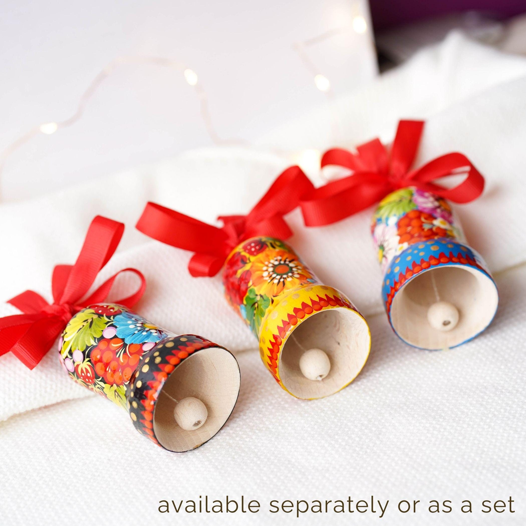 Painted Wooden Bell Easter Ornament - Handmade Ukrainian Petrykivka Bell