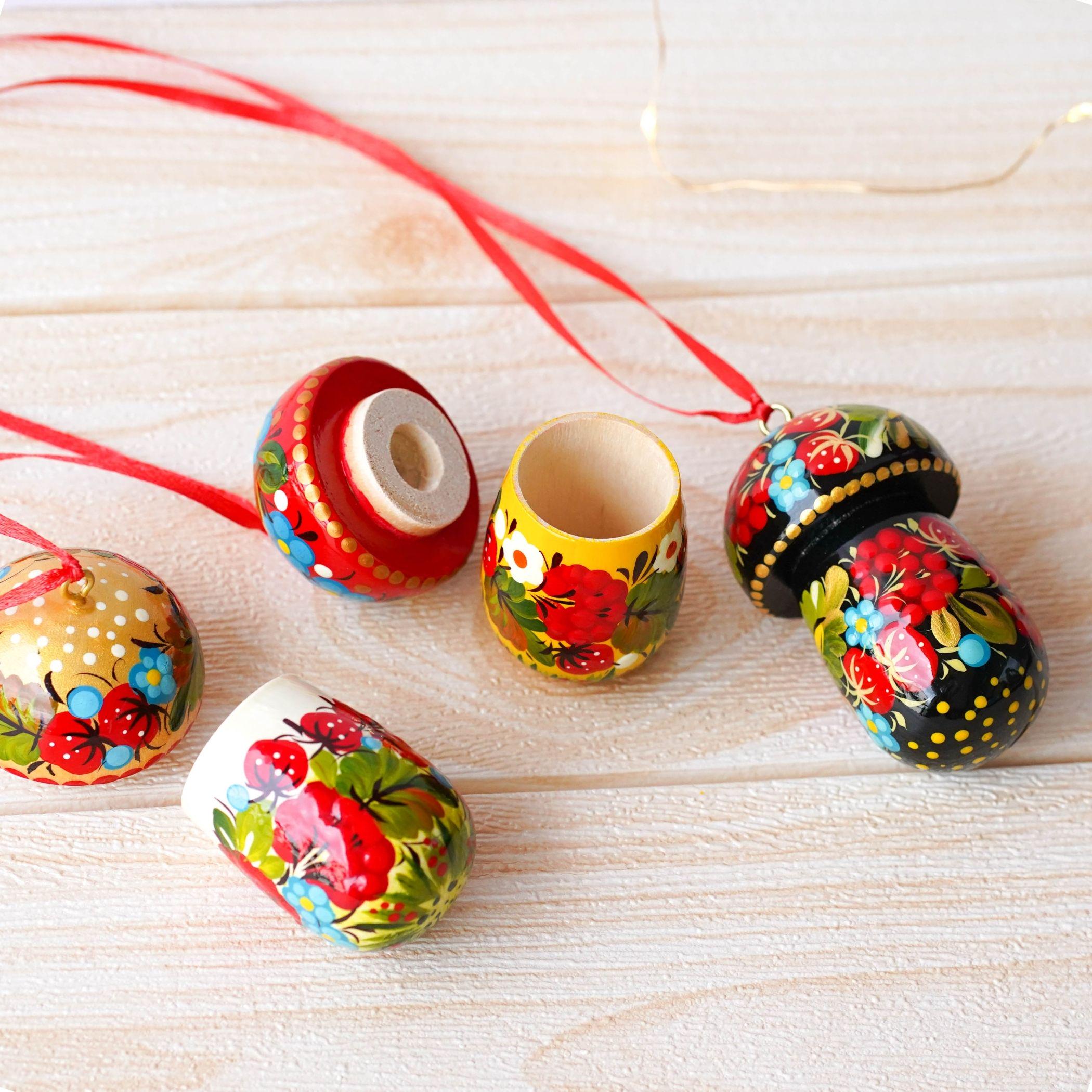 Fillable Painted Mushroom Ornament - Handmade Ukrainian Ornament with Openable Lid & Space for Gift, Red Strawberry Petrykivka Tree Ornament