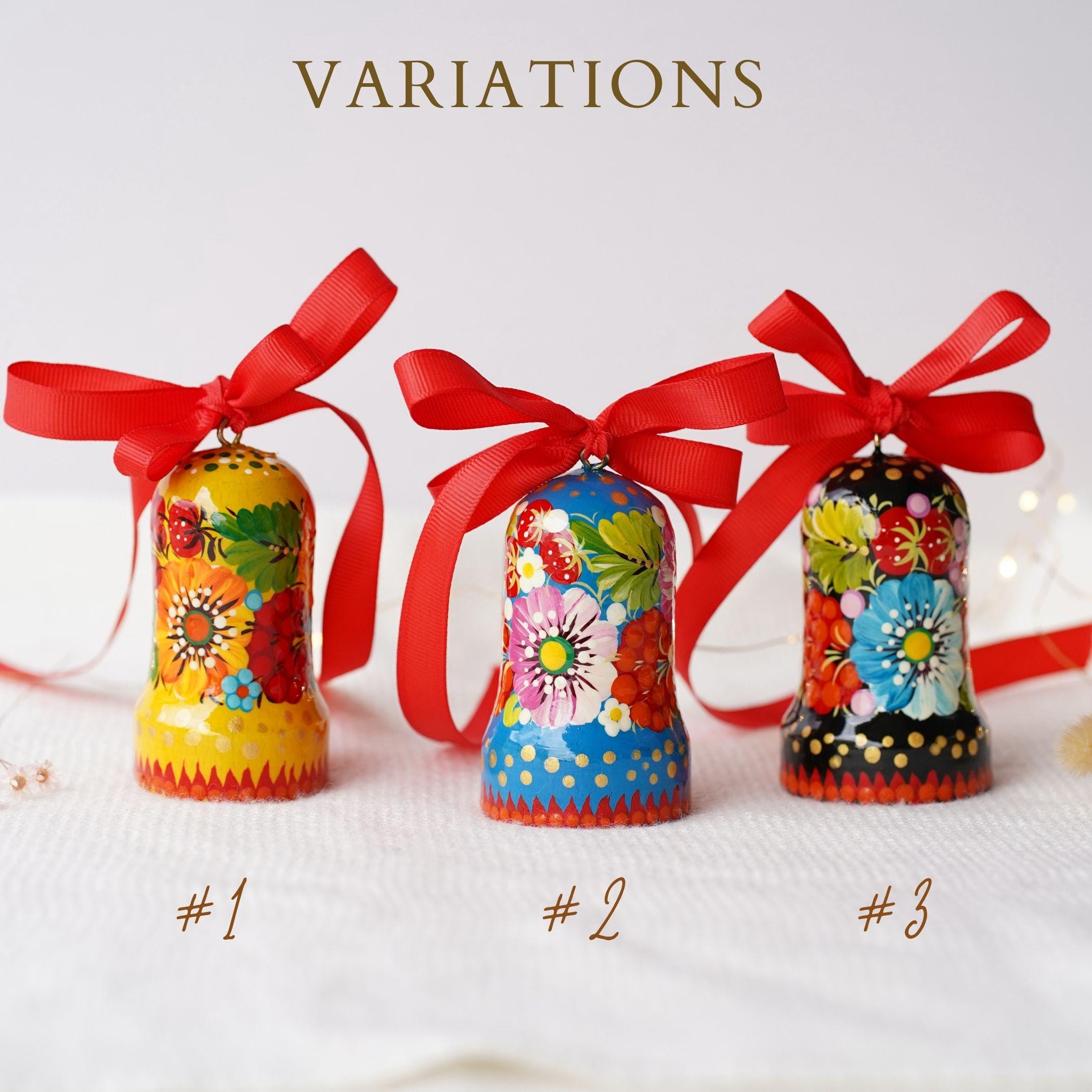 Painted Wooden Bell Easter Ornament - Handmade Ukrainian Petrykivka Bell
