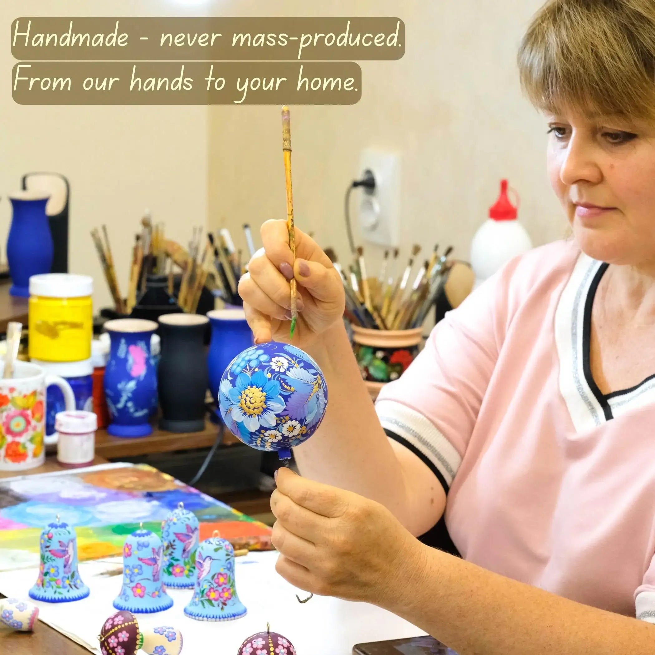 Personalized Wooden Hummingbird Ornament - Painted Red Flower Christmas Tree with Ukrainian Petrykivka Folk Art, Personalized Gift