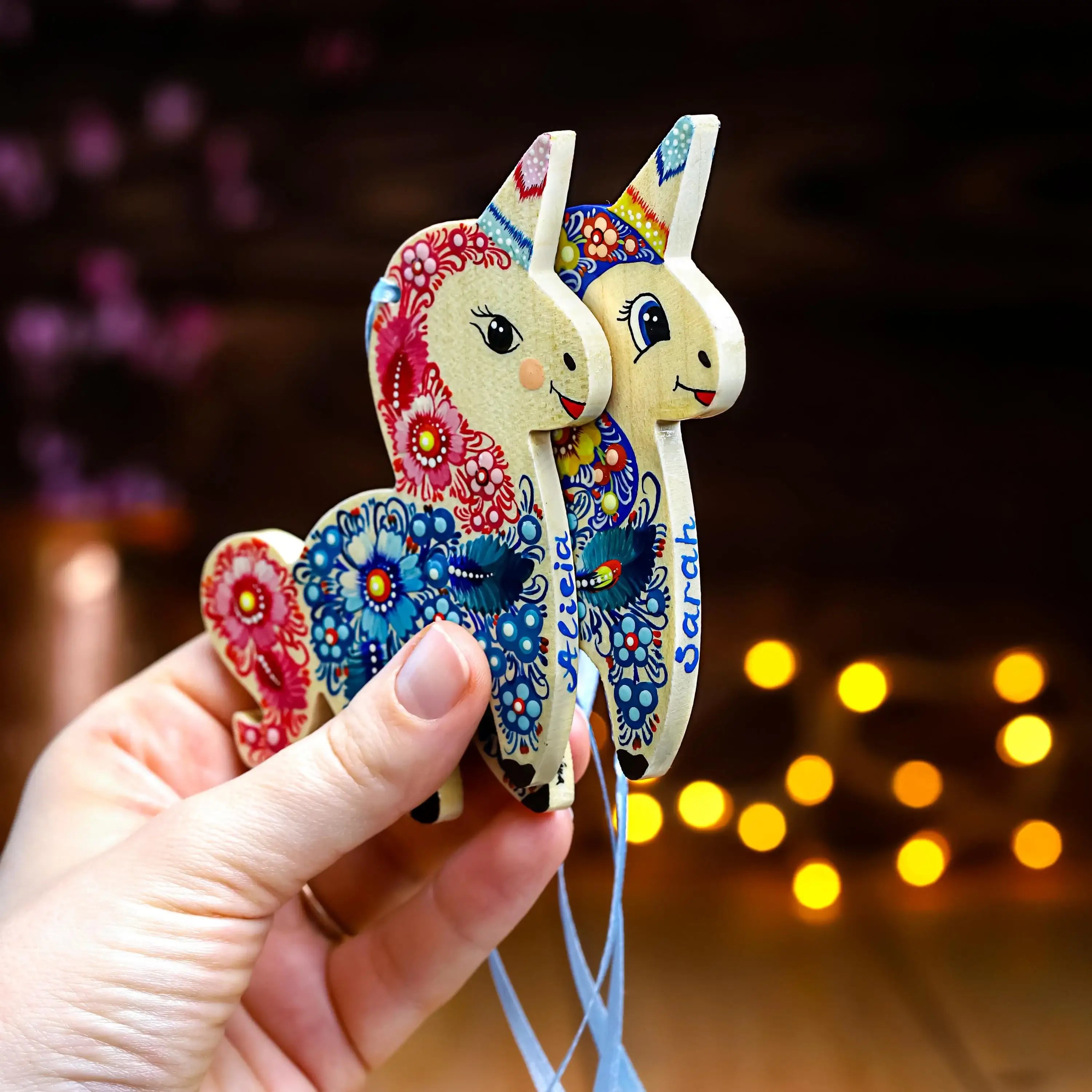 Personalized Wooden Unicorn Ornament - Hand-Painted Christmas Tree Decoration with Ukrainian Petrykivka Folk Art
