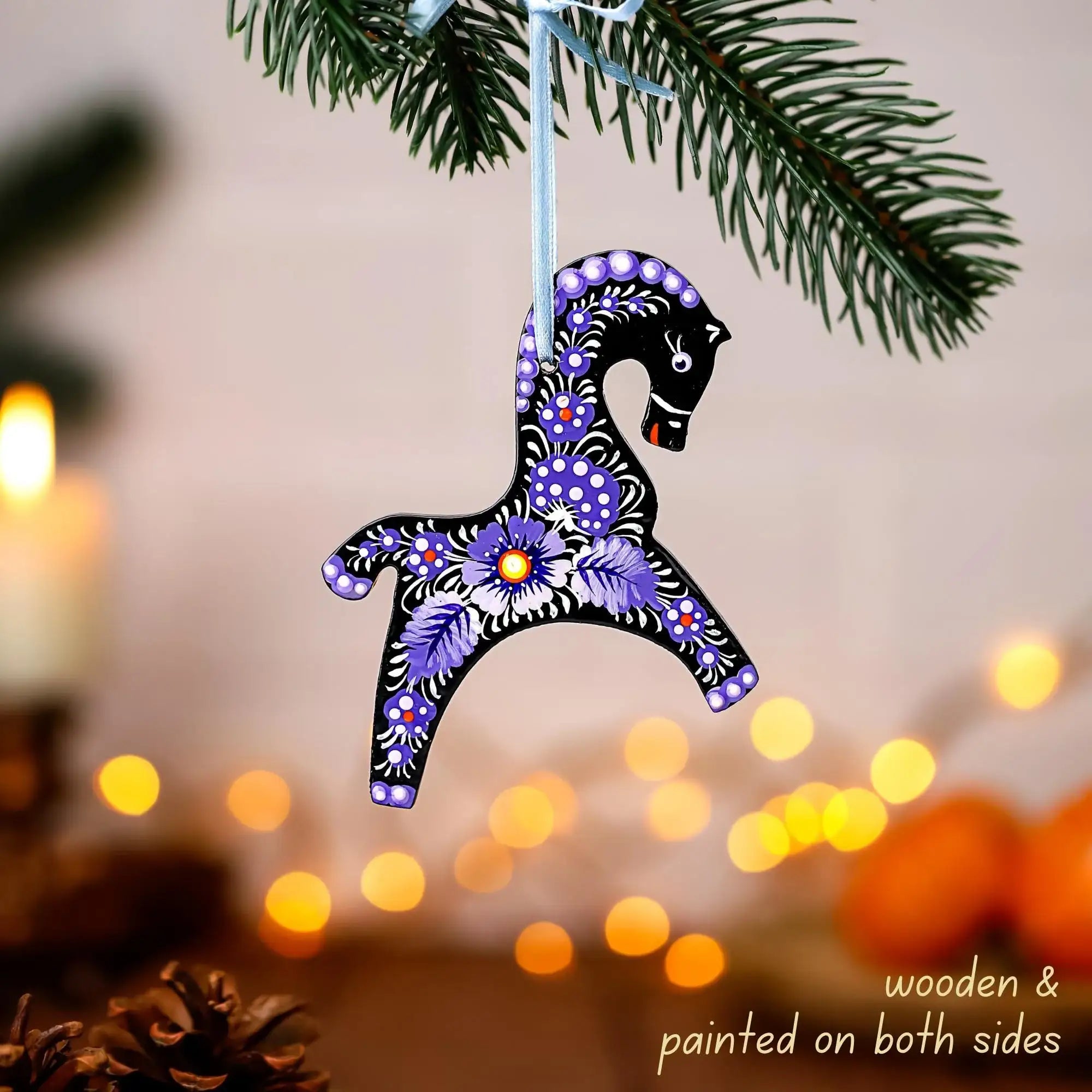 Personalized Horse Christmas Ornament - Hand-painted Wooden Ukrainian Petrykivka Folk Art Tree Decoration