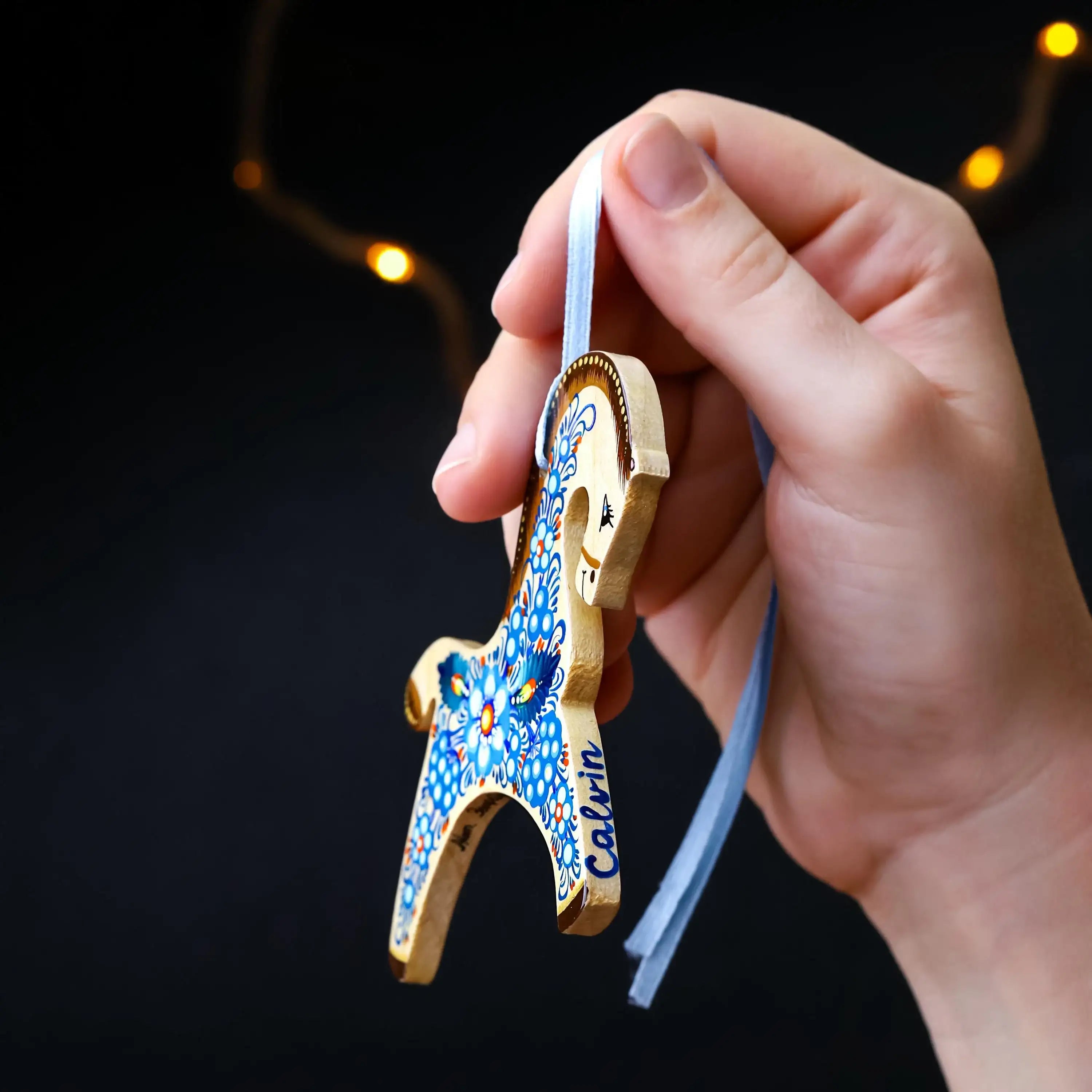 Personalized Horse Christmas Ornament - Hand-painted Wooden Ukrainian Petrykivka Folk Art Tree Decoration