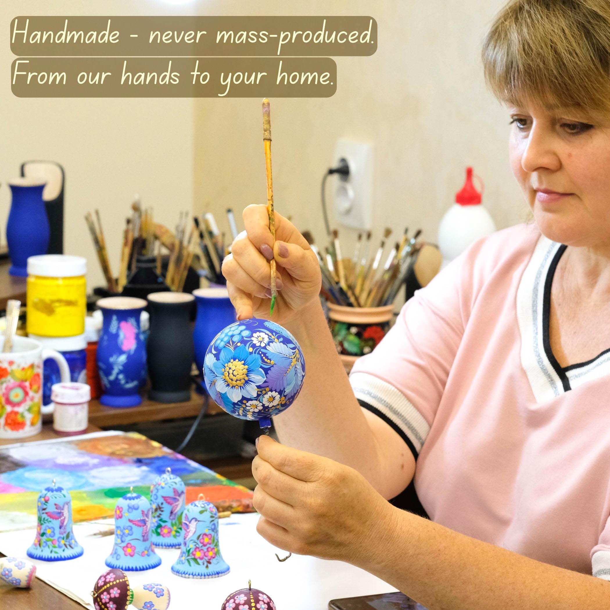 Painted Wooden Bird Easter Egg - Personalized Hanging Ukrainian Pysanky with Petrykivka Art