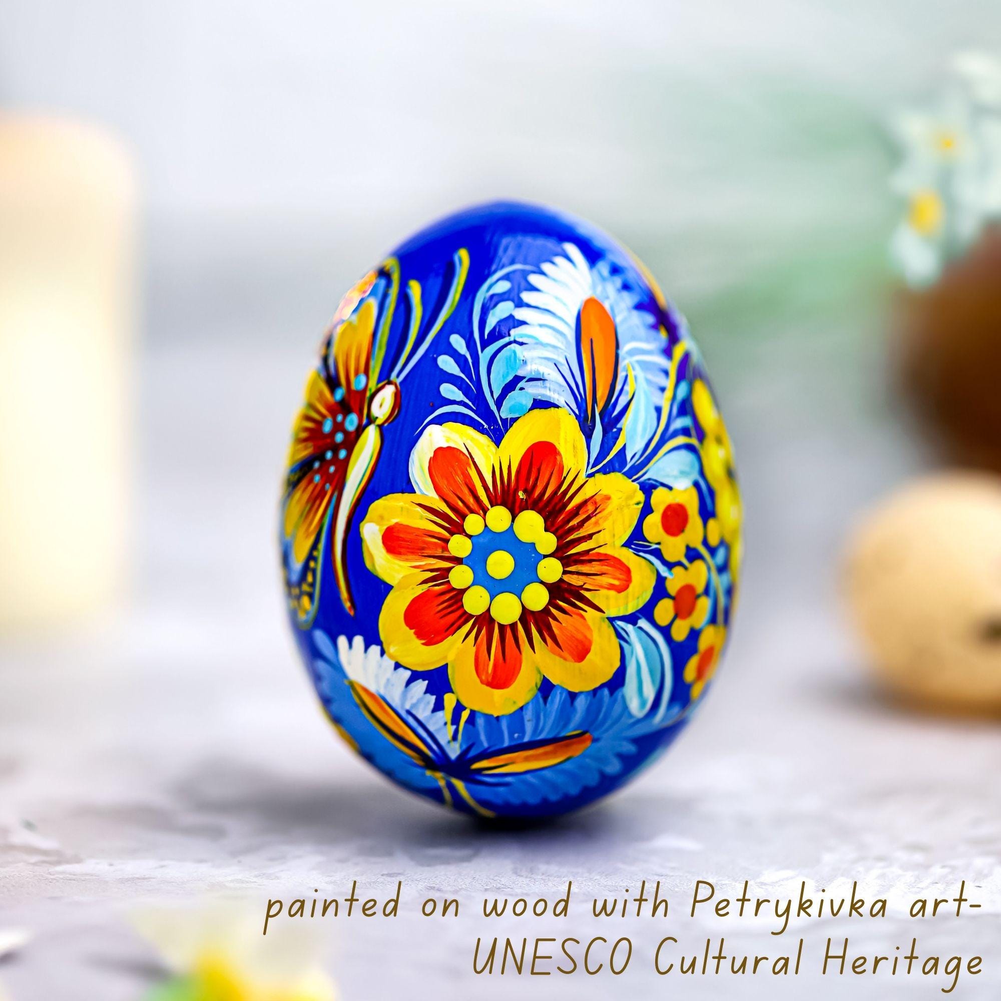 Hand-painted Wooden Hanging Easter Egg - Personalized Ukrainian Pysanky with Petrykivka Art