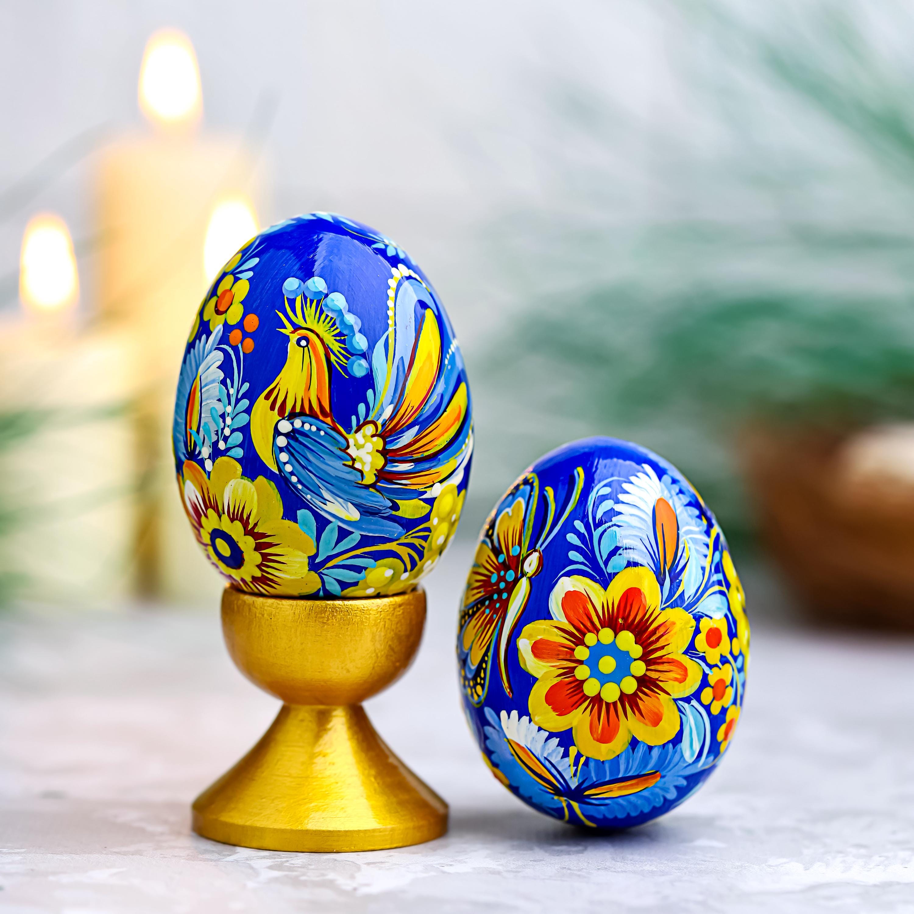 Hand-painted Wooden Easter Egg - Personalized Ukrainian Pysanky with Petrykivka Art