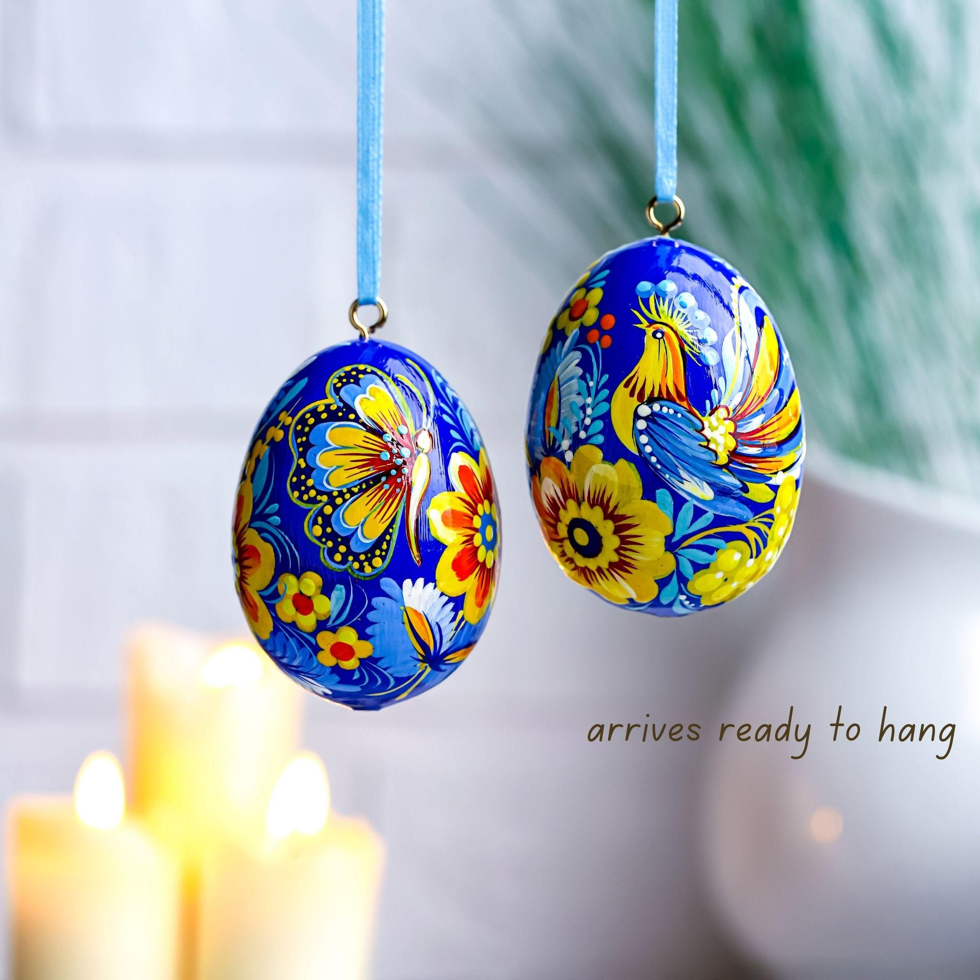 Hand-painted Wooden Hanging Easter Egg - Personalized Ukrainian Pysanky with Petrykivka Art