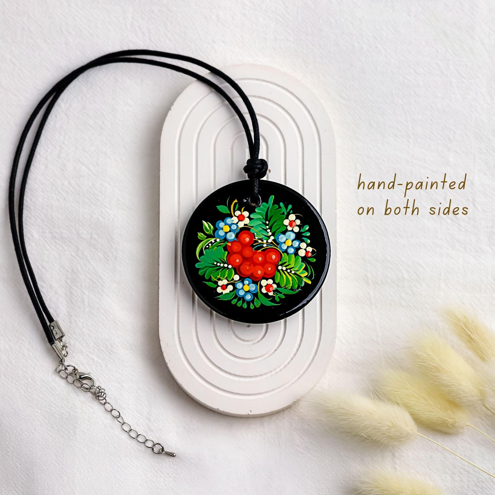 Painted Wooden Hair Barrette - Large Oval Bird Hair Clip with Ukrainian Petrykivka Art