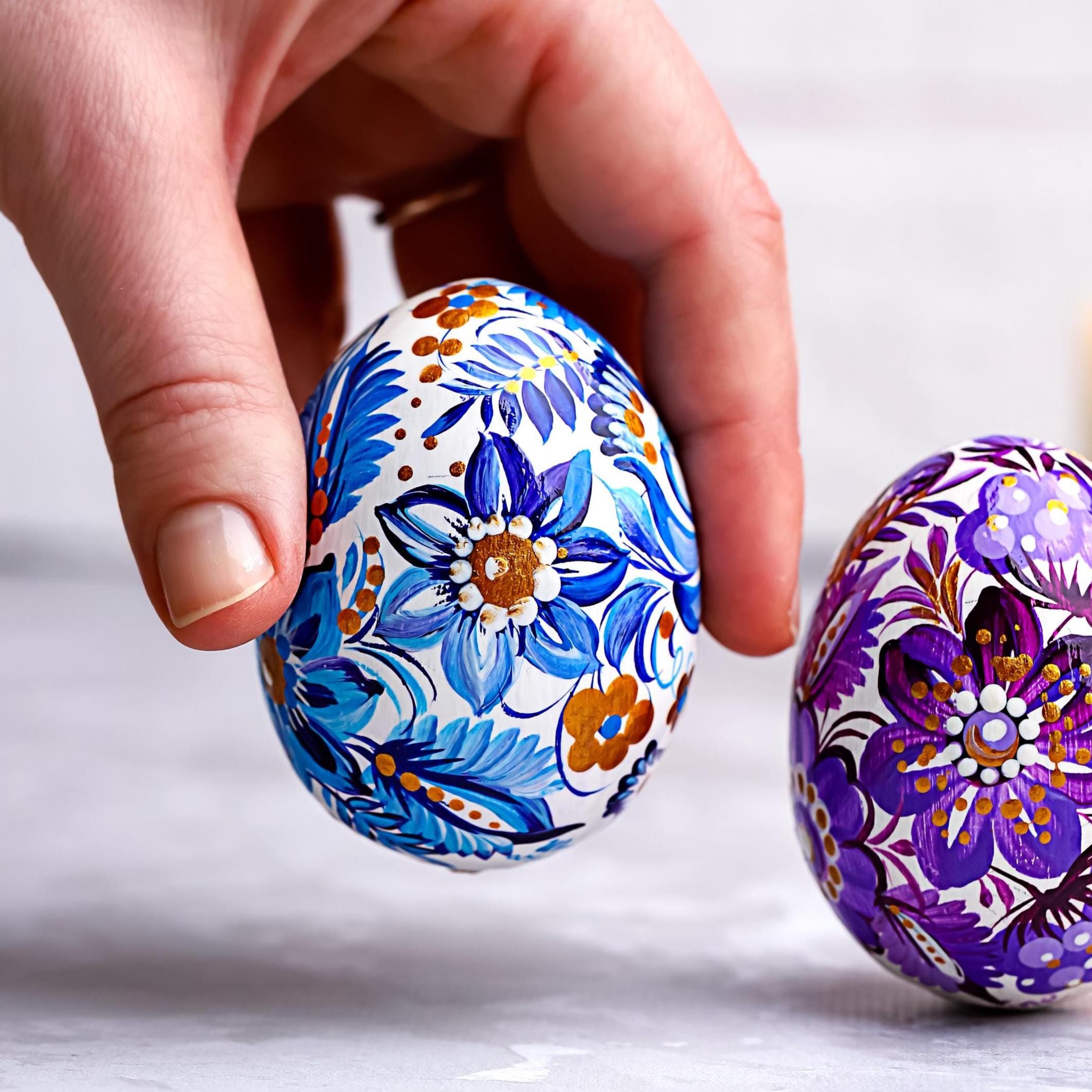 Painted Wooden Bird Easter Egg - Personalized Ukrainian Pysanky with Petrykivka Art