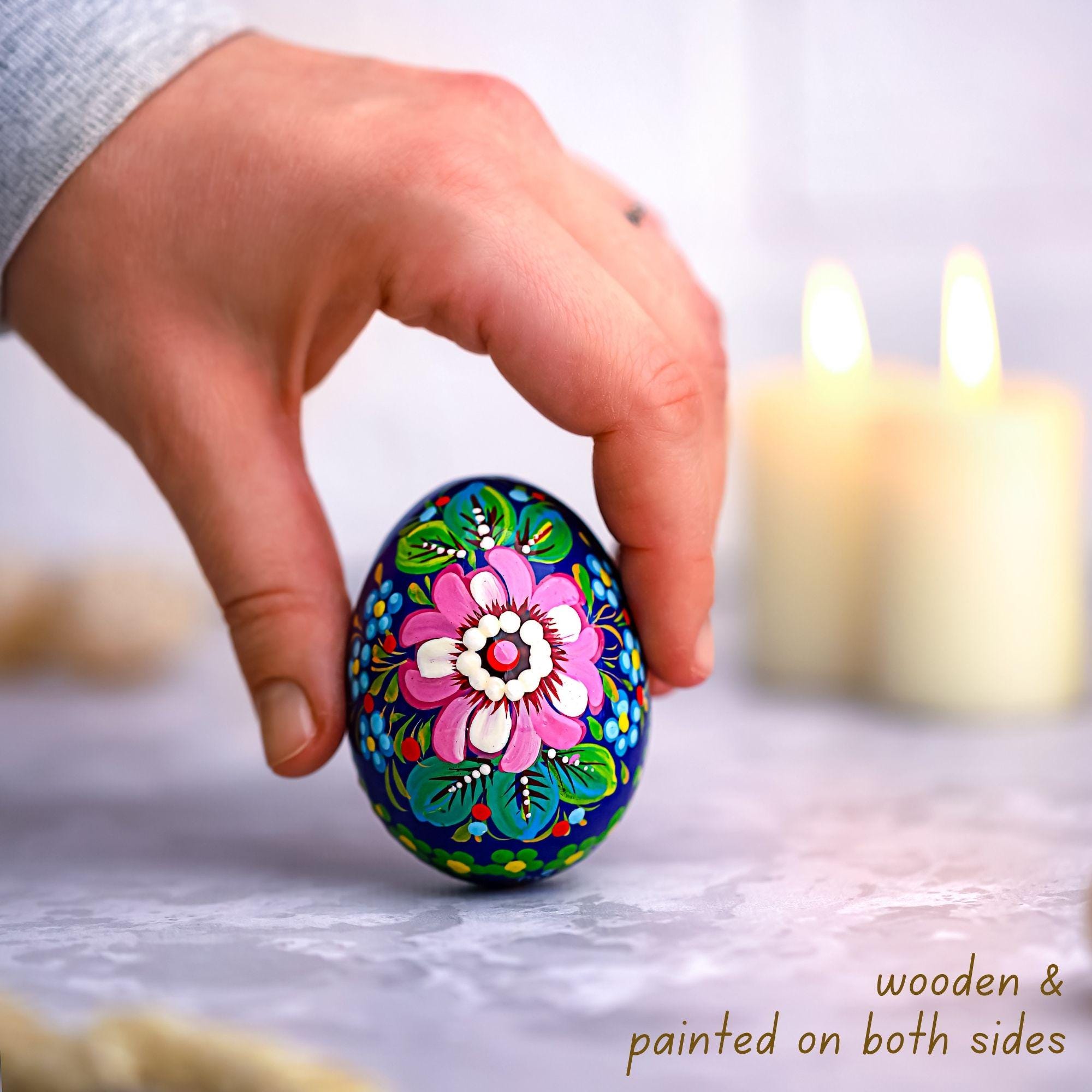 Hand-painted Wooden Egg - Personalized Tree of Life Easter Decoration, Ukrainian Petrykivka Pysanky Eggs