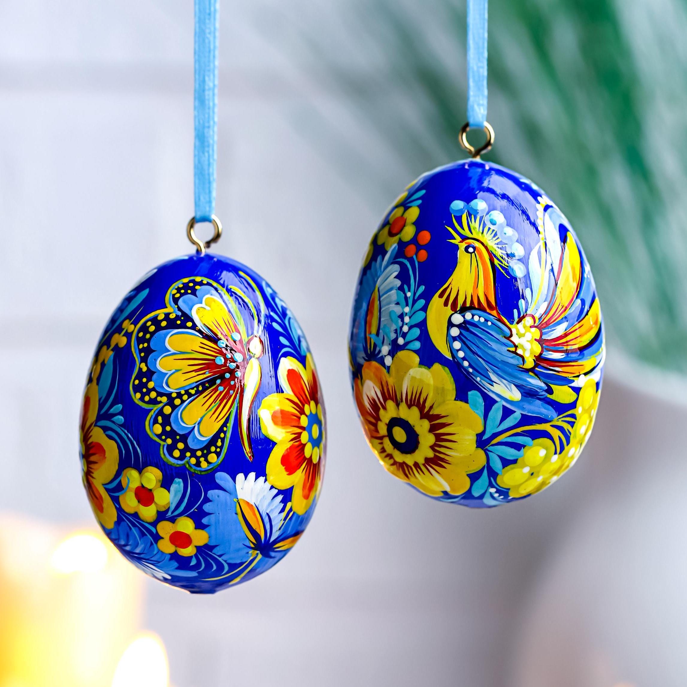 Hand-painted Wooden Hanging Easter Egg - Personalized Ukrainian Pysanky with Petrykivka Art