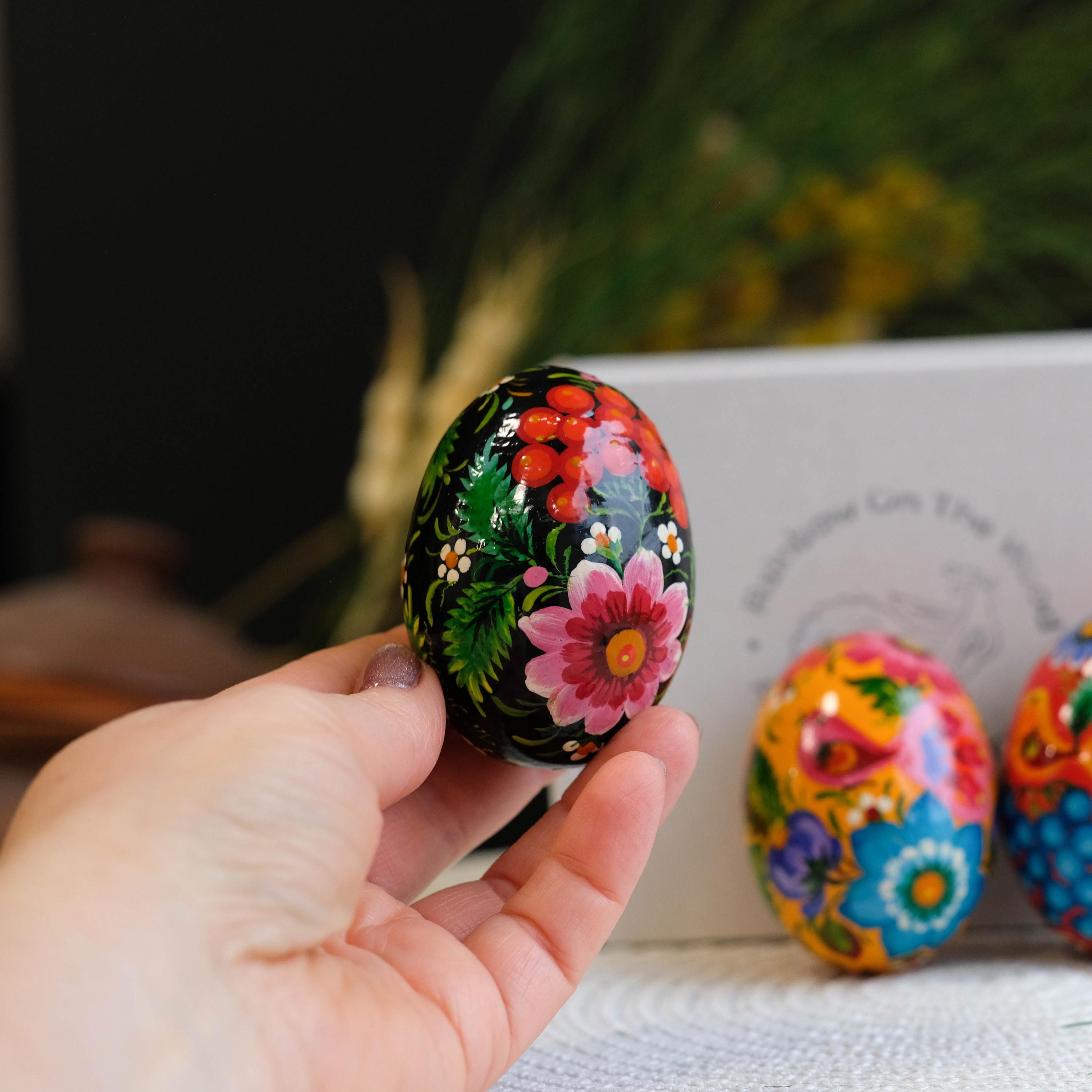 Painted Wooden Bird Easter Egg - Ukrainian Pysanky with Petrykivka Art