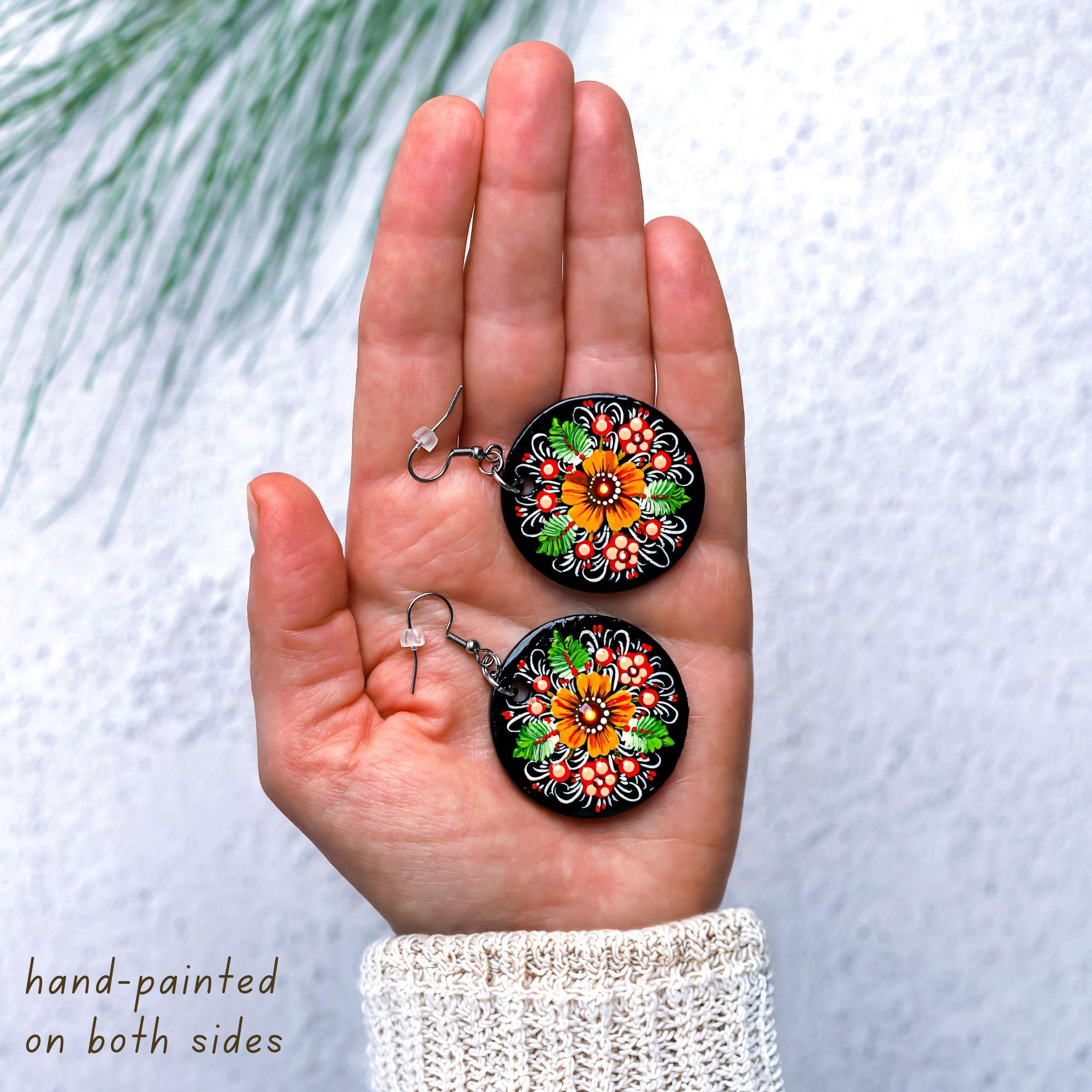 Hand-Painted Wooden Pendant Necklace – Ukrainian Petrykivka Folk Art Statement Medallion