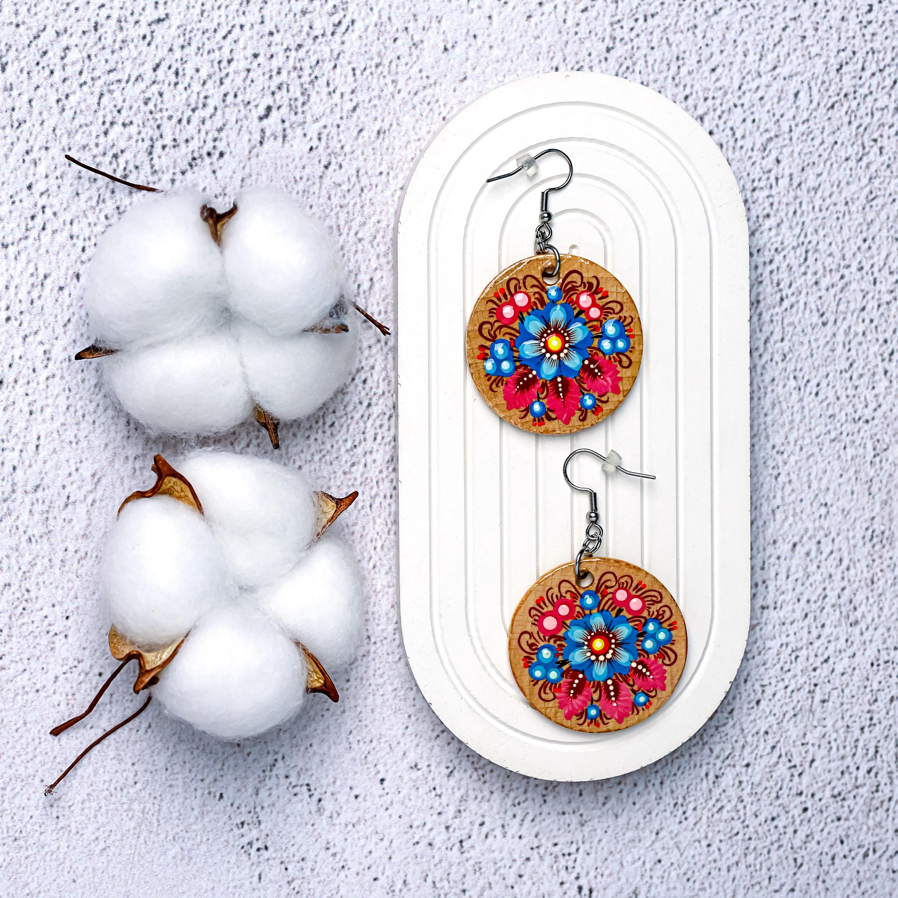 Hand-Painted Wooden Pendant Necklace – Ukrainian Petrykivka Folk Art Statement Medallion