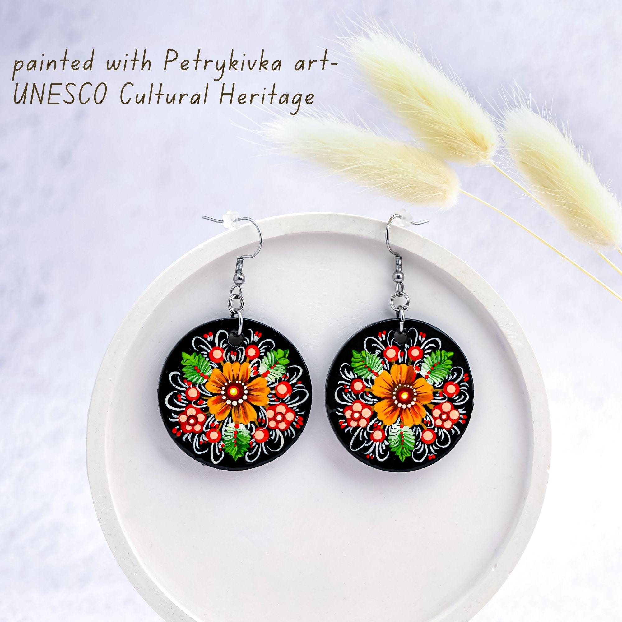 Hand-Painted Wooden Pendant Necklace – Ukrainian Petrykivka Folk Art Statement Medallion