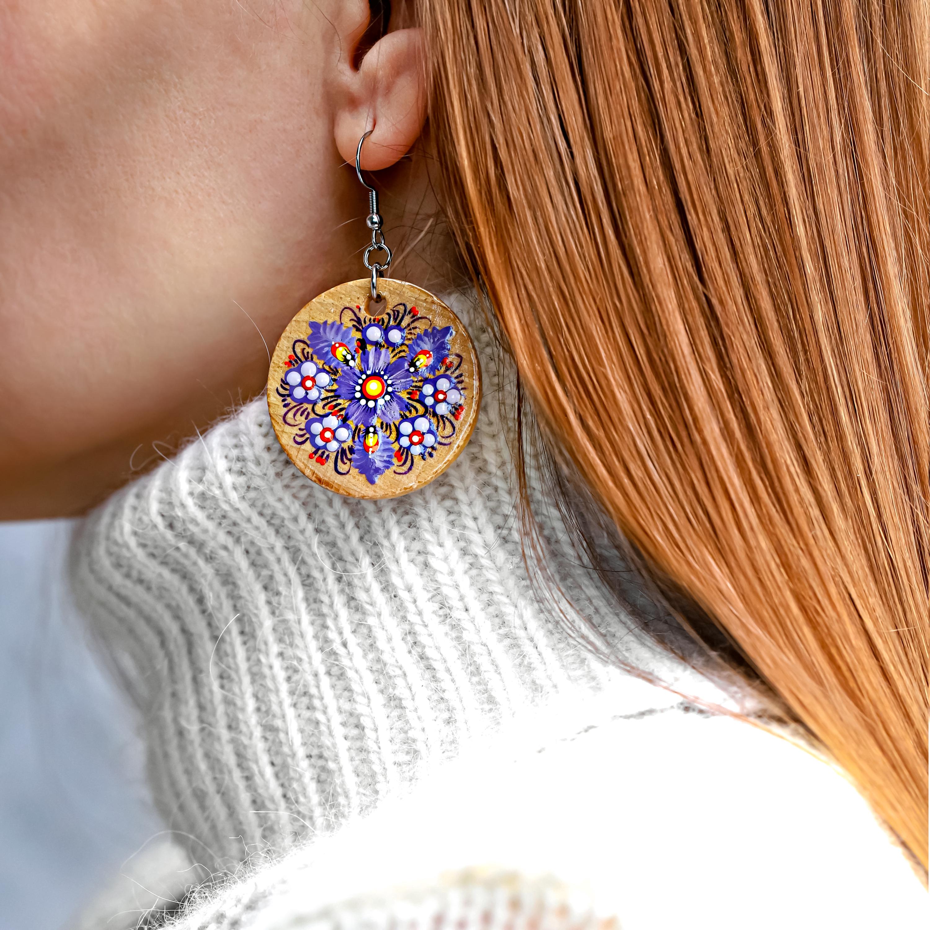 Hand-Painted Wooden Pendant Necklace – Ukrainian Petrykivka Folk Art Statement Jewelry