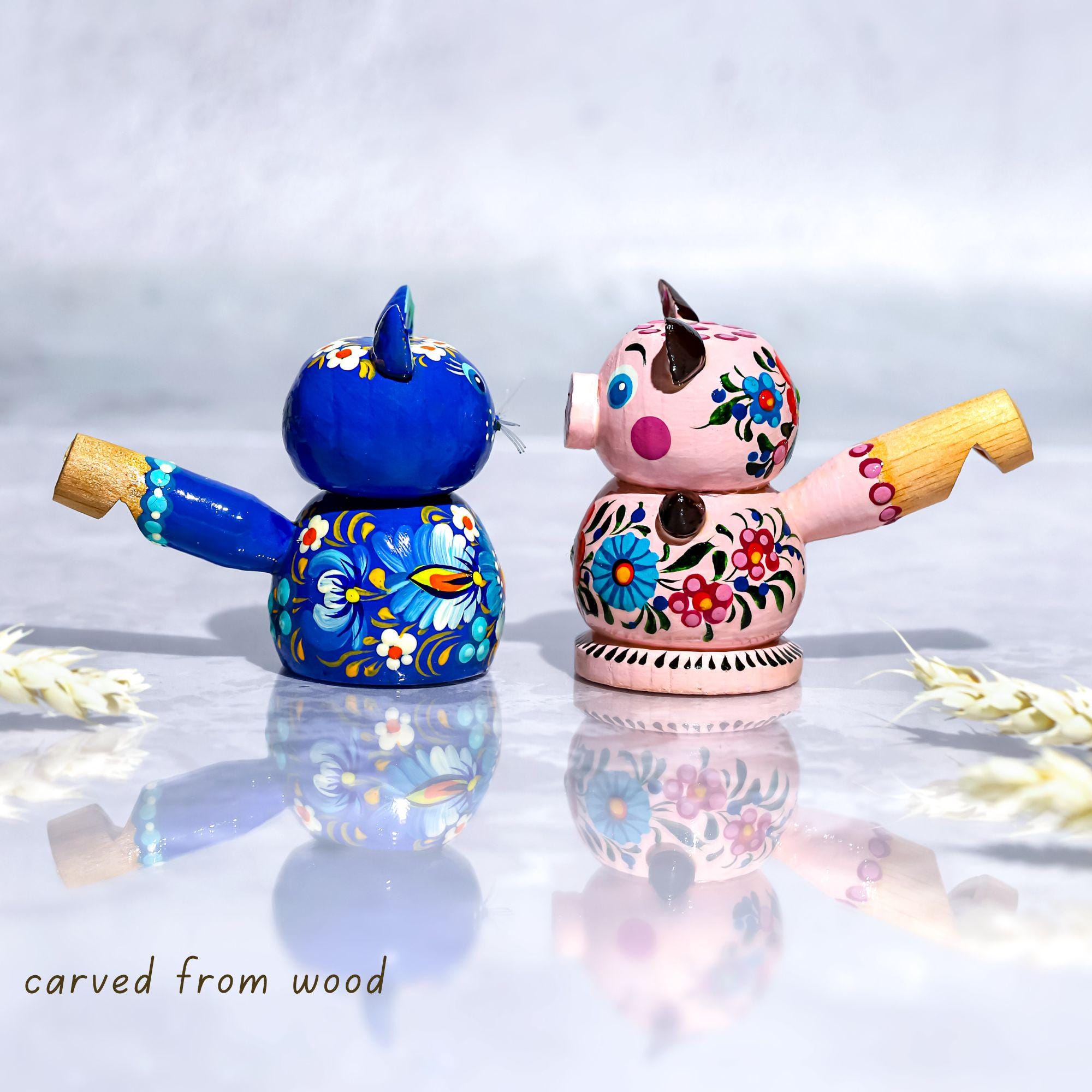 Painted Wooden Whistle Animal Figurine – Ukrainian Petrykivka Folk Art Whistle Toy