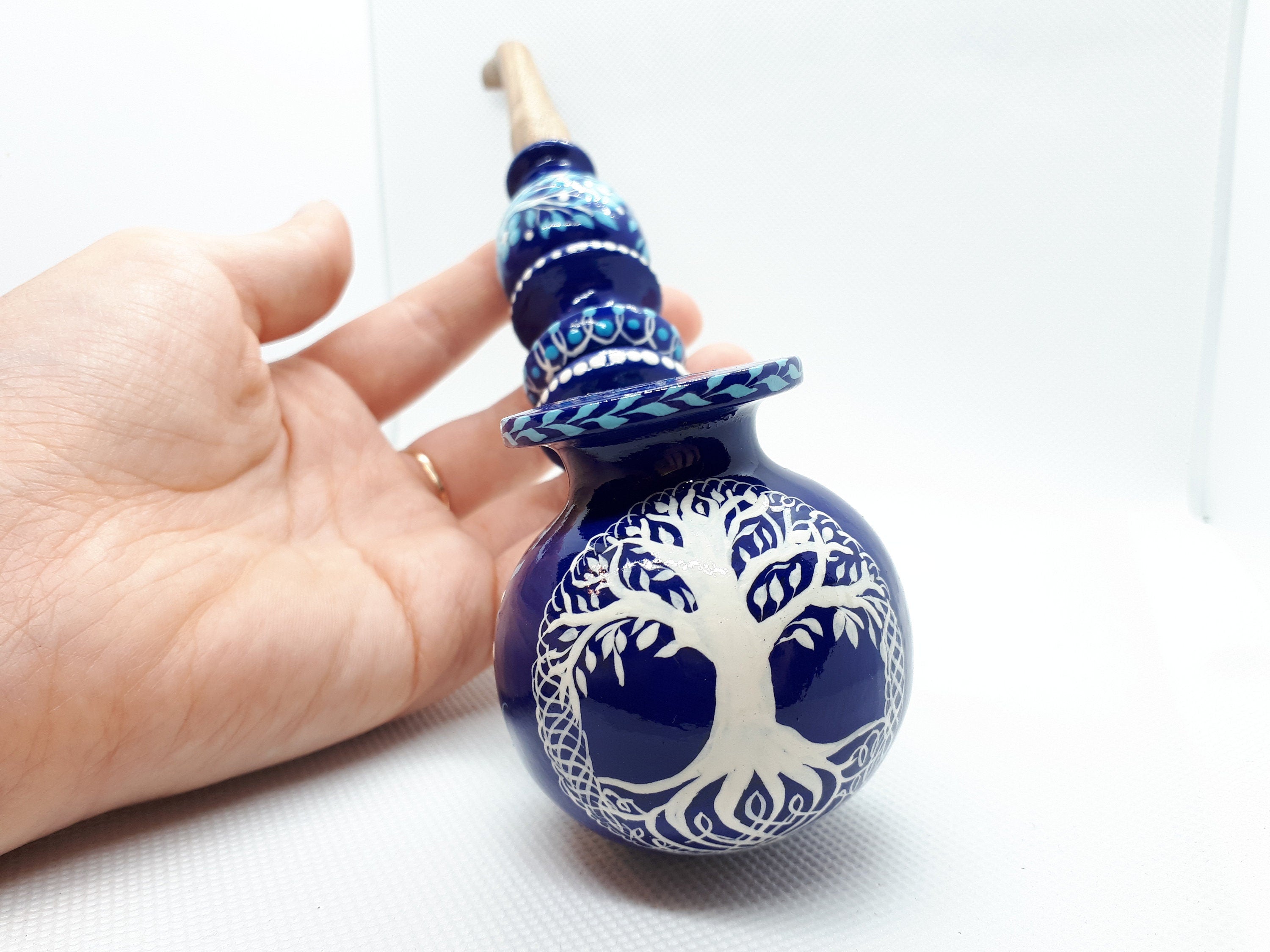 Wooden Smoking Pipe with Painted Tree of Life - Celtic Tobacco Pipe