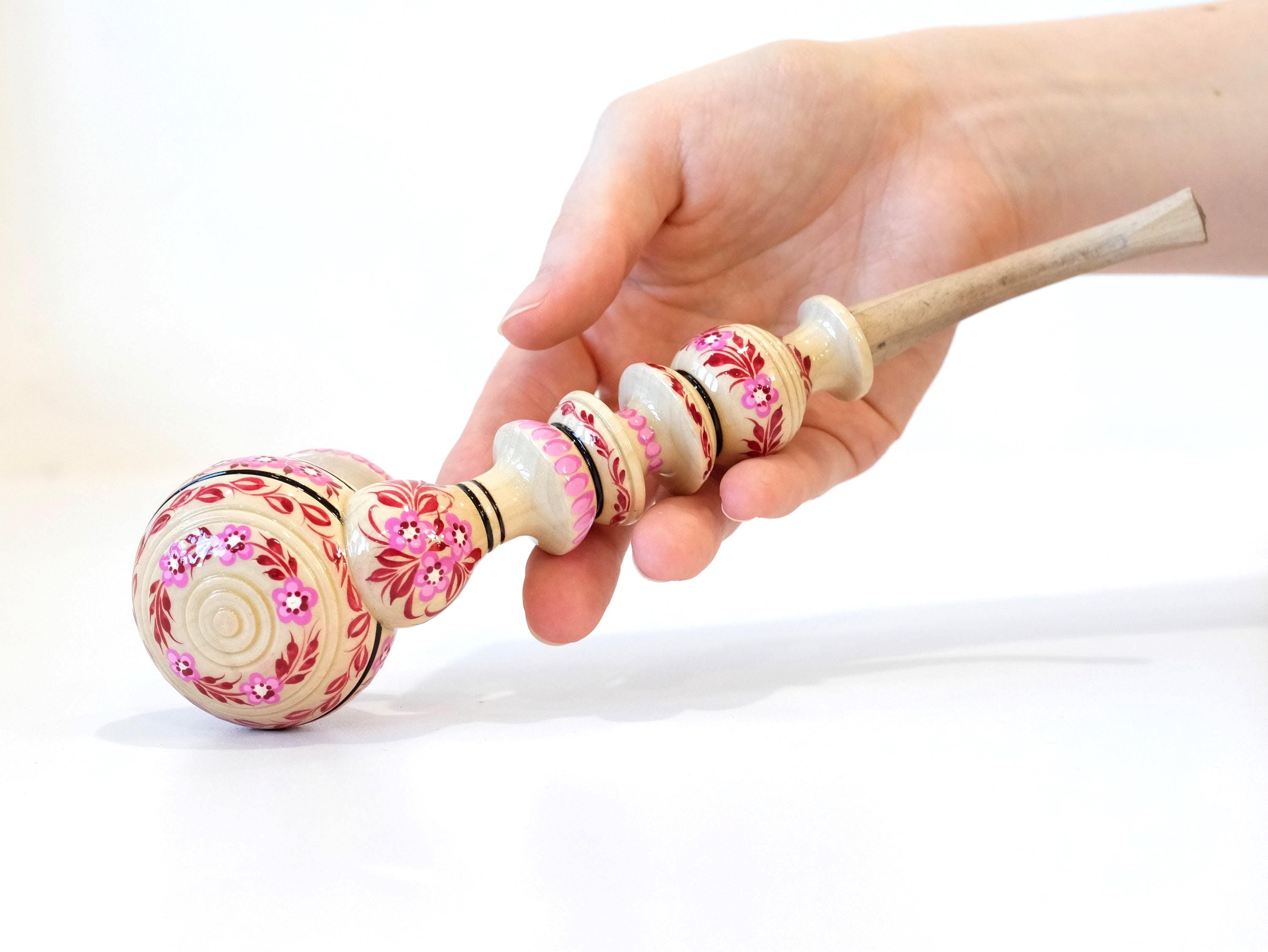 Painted Wooden Smoking Pipe - Pink Cherry Blossom Tobacco Pipe with Ukrainian Folk Art Petrykivka